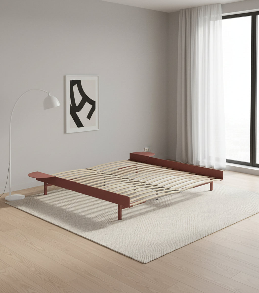 Moebe Bed, 180 Cm, Slats, 2x Side Table, Dusty Rose