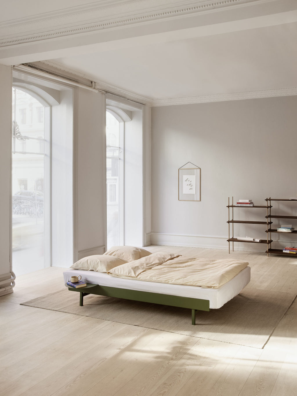 Moebe Pine Green Bed: Adjustable Minimalist Steel Frame 90-180 cm