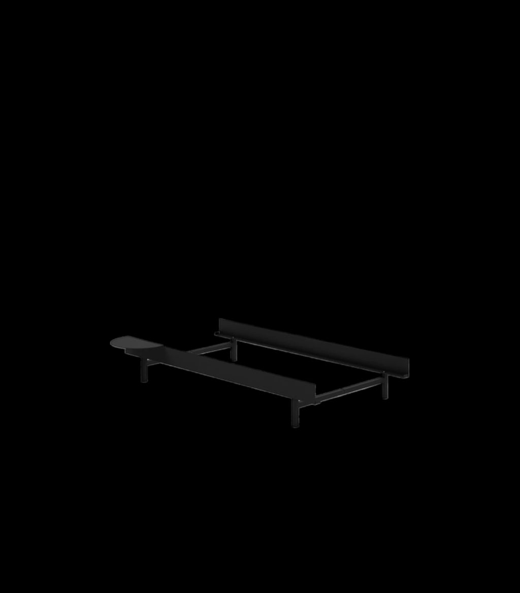 Minimalist Moebe Bed with Bedside Table - Black Steel Frame, 90 cm