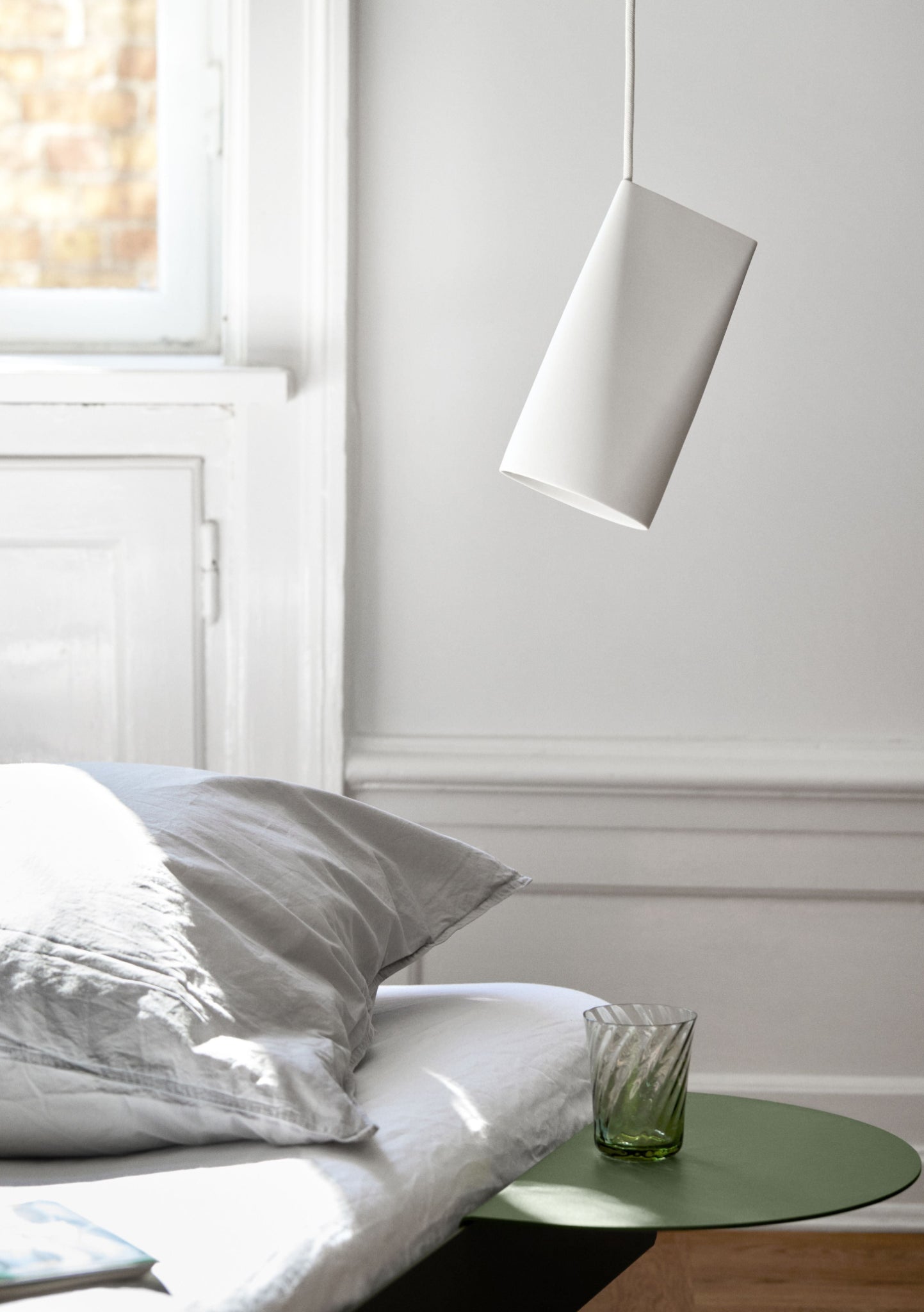 Minimalist Pine Green Moebe Bed with Bedside Table - 90 cm Steel Frame