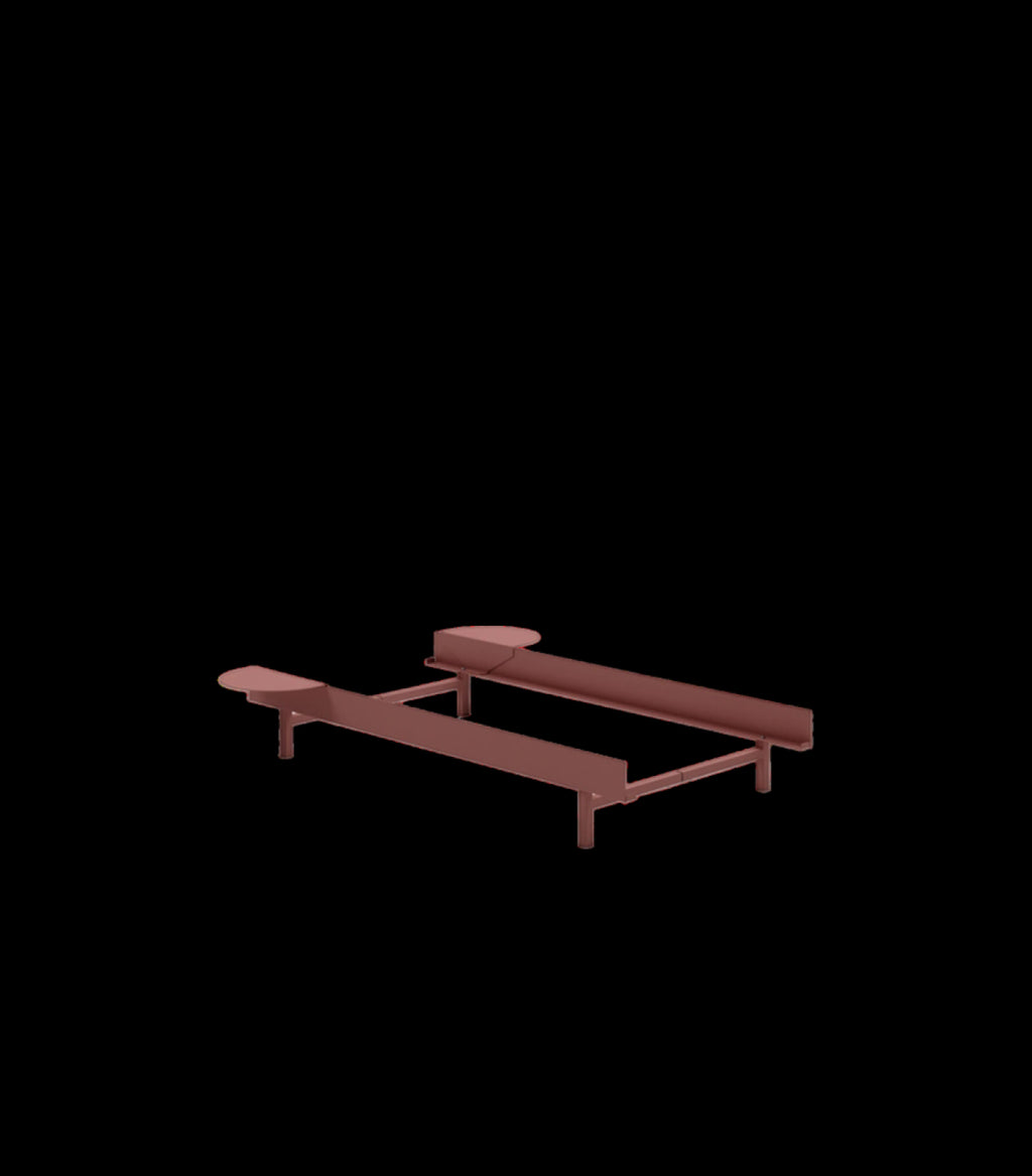 Minimalist Moebe Bed & 2 Dusty Rose Bedside Tables - Modern Steel Design