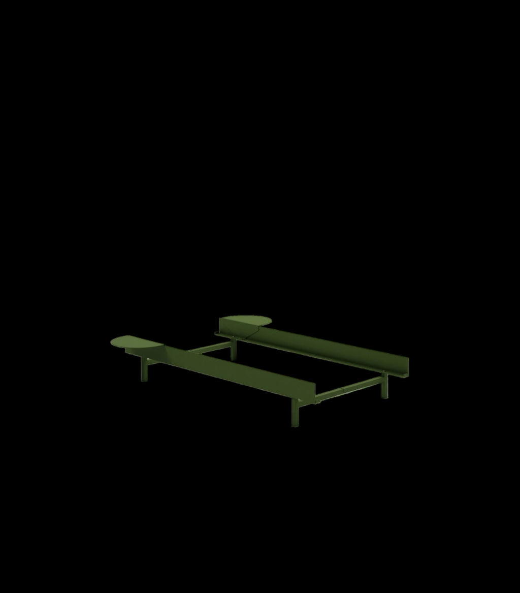 Minimalist Pine Green Moebe Bed & Bedside Tables Set - Steel Frame 90cm