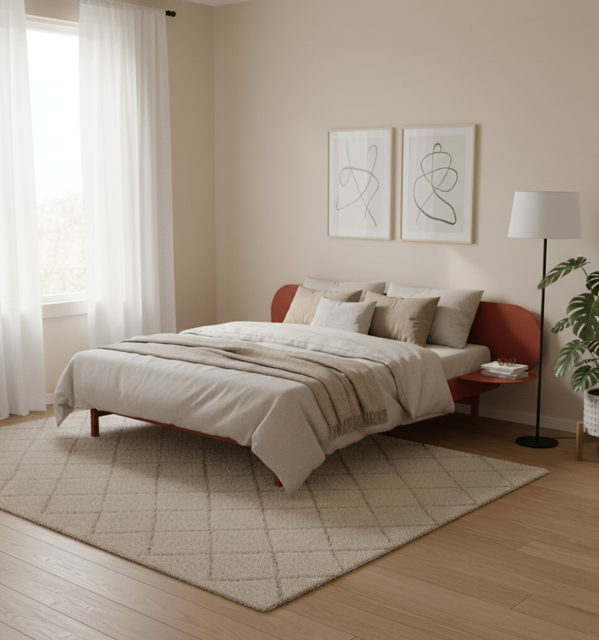 Moebe Bed, 90 Cm, 2x Side Table, Terracotta