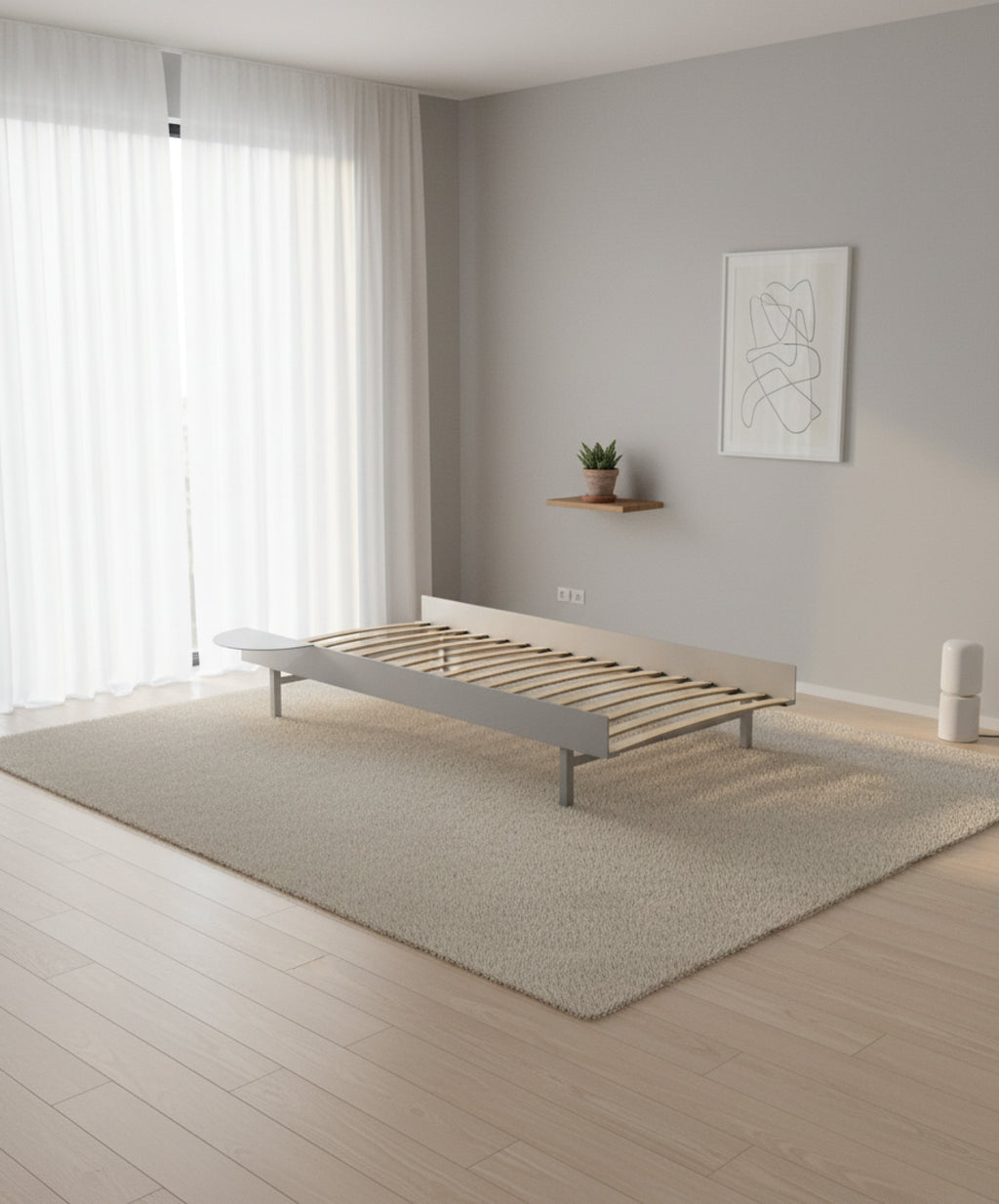 Moebe Bed, 90 Cm, Slats, 1x Side Table, Stainless Steel