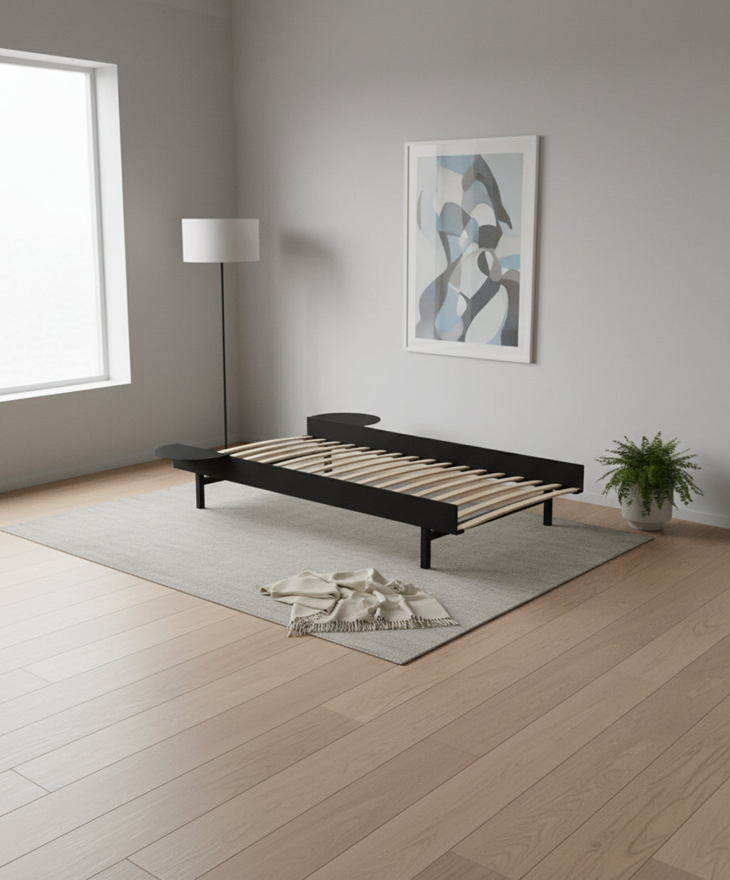 Moebe Bed, 90 Cm, Slats, 2x Side Table, Black