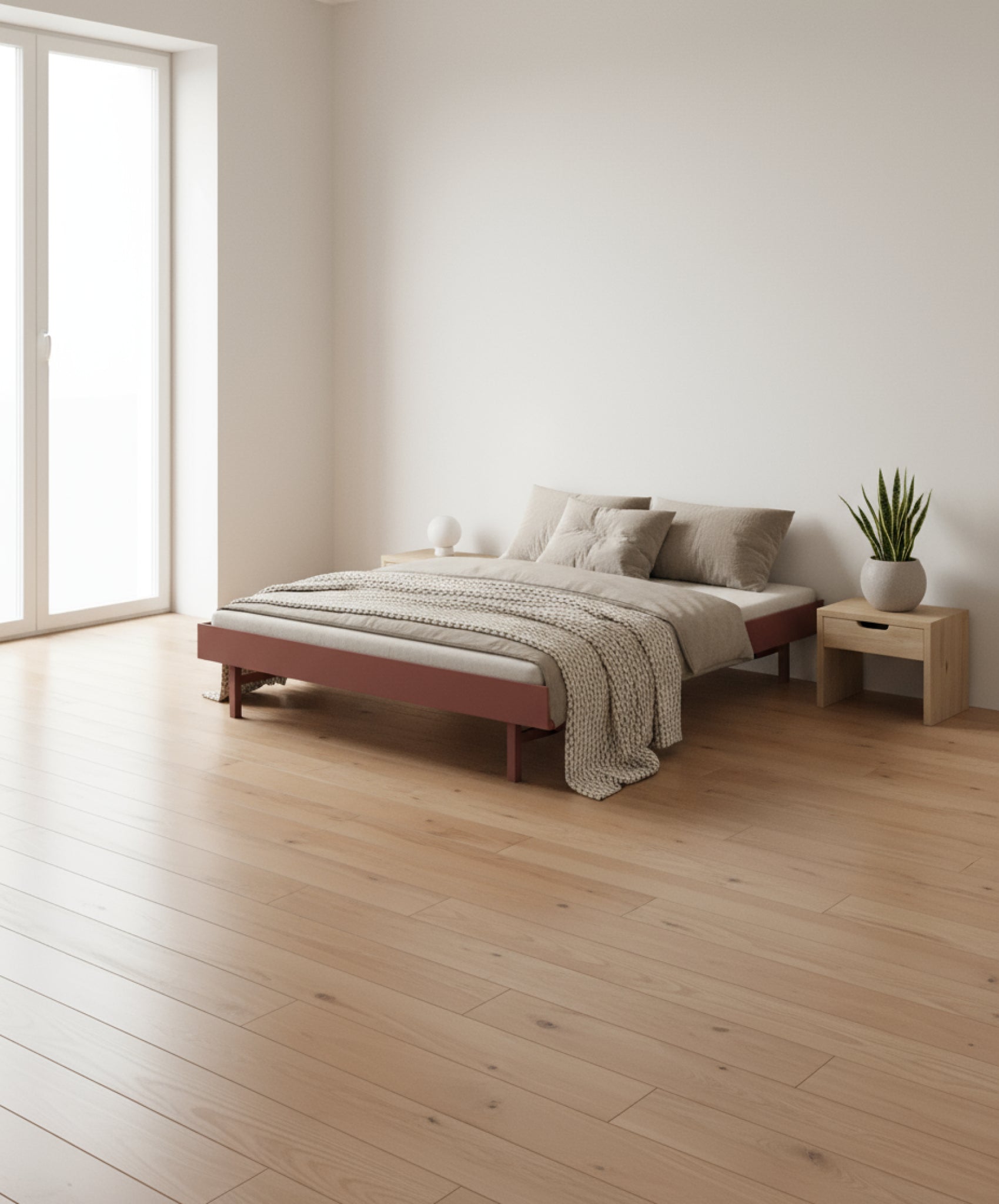 Minimalist Moebe Bed 90 cm in Dusty Rose - Modern Steel Frame Design
