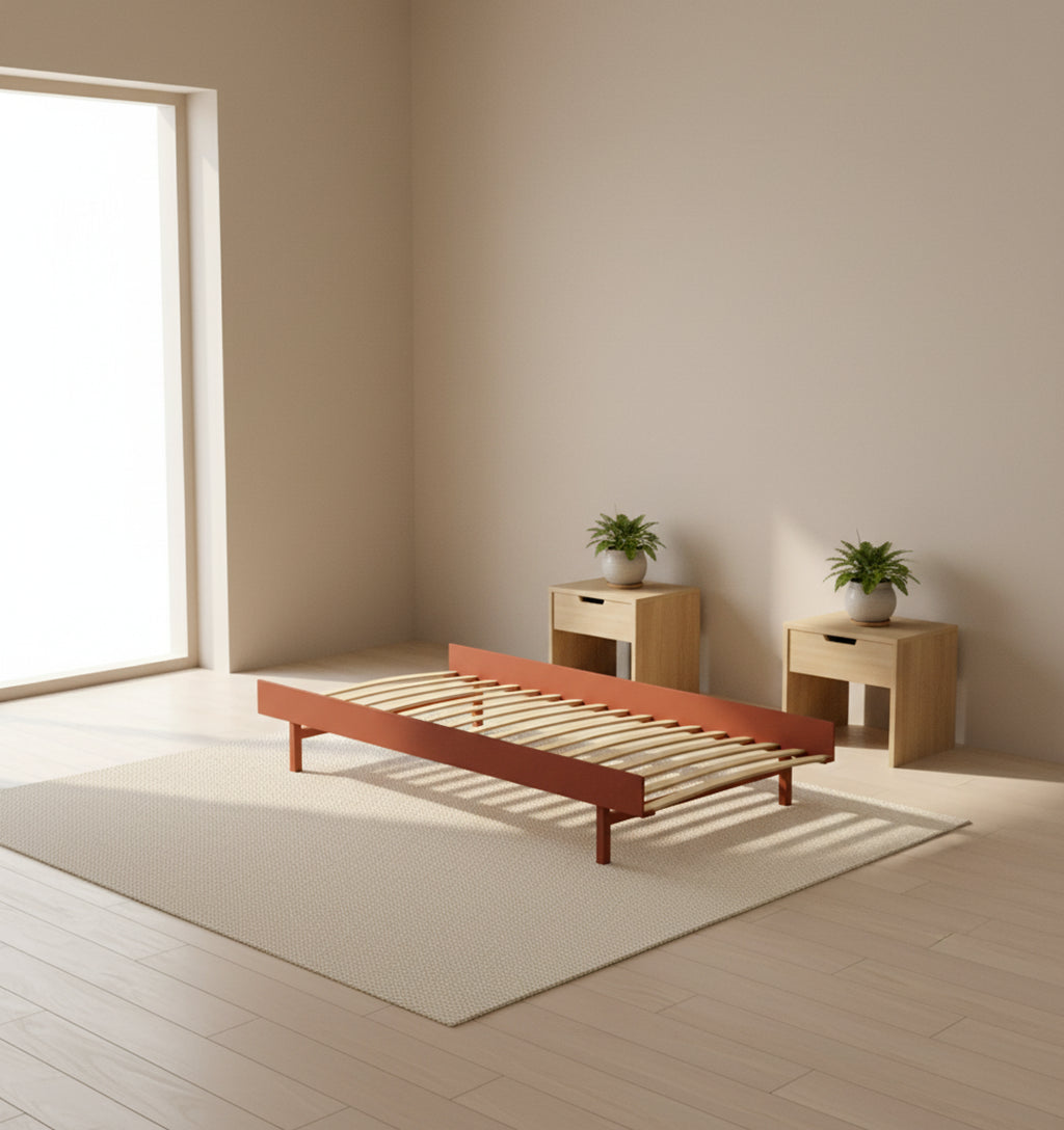 Moebe Bed, 90 Cm, Slats, Terracotta