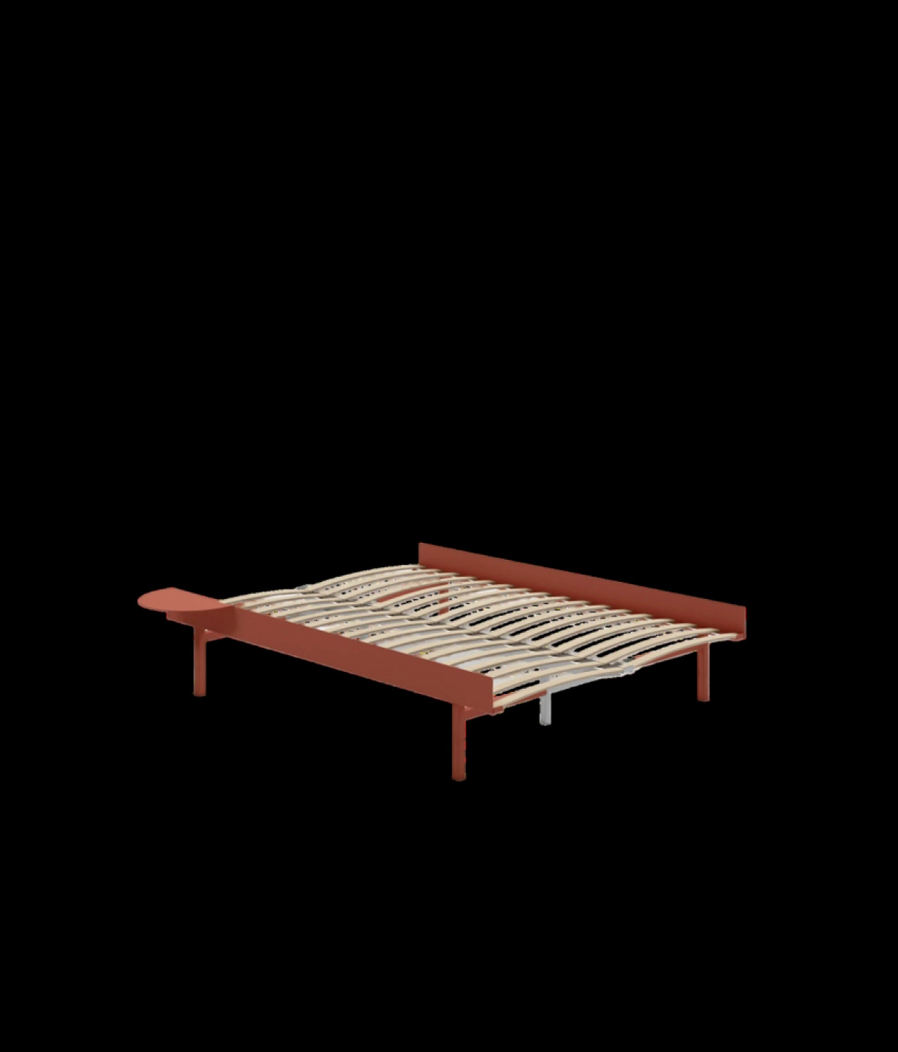 Moebe Bed, Tall Legs, 140 Cm, Slats, 1x Side Table, Terracotta
