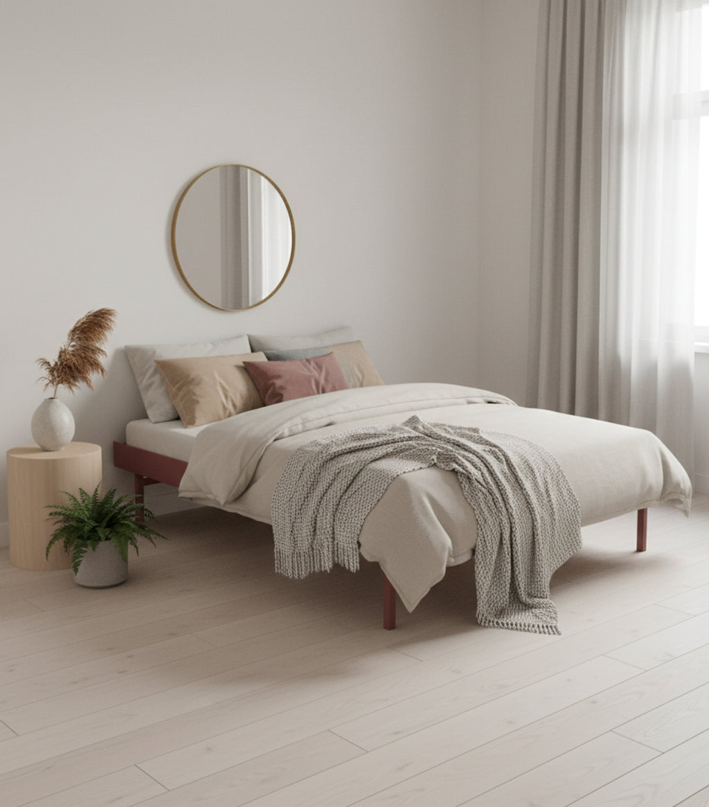 Moebe Bed, Tall Legs, 140 Cm, Slats, Dusty Rose