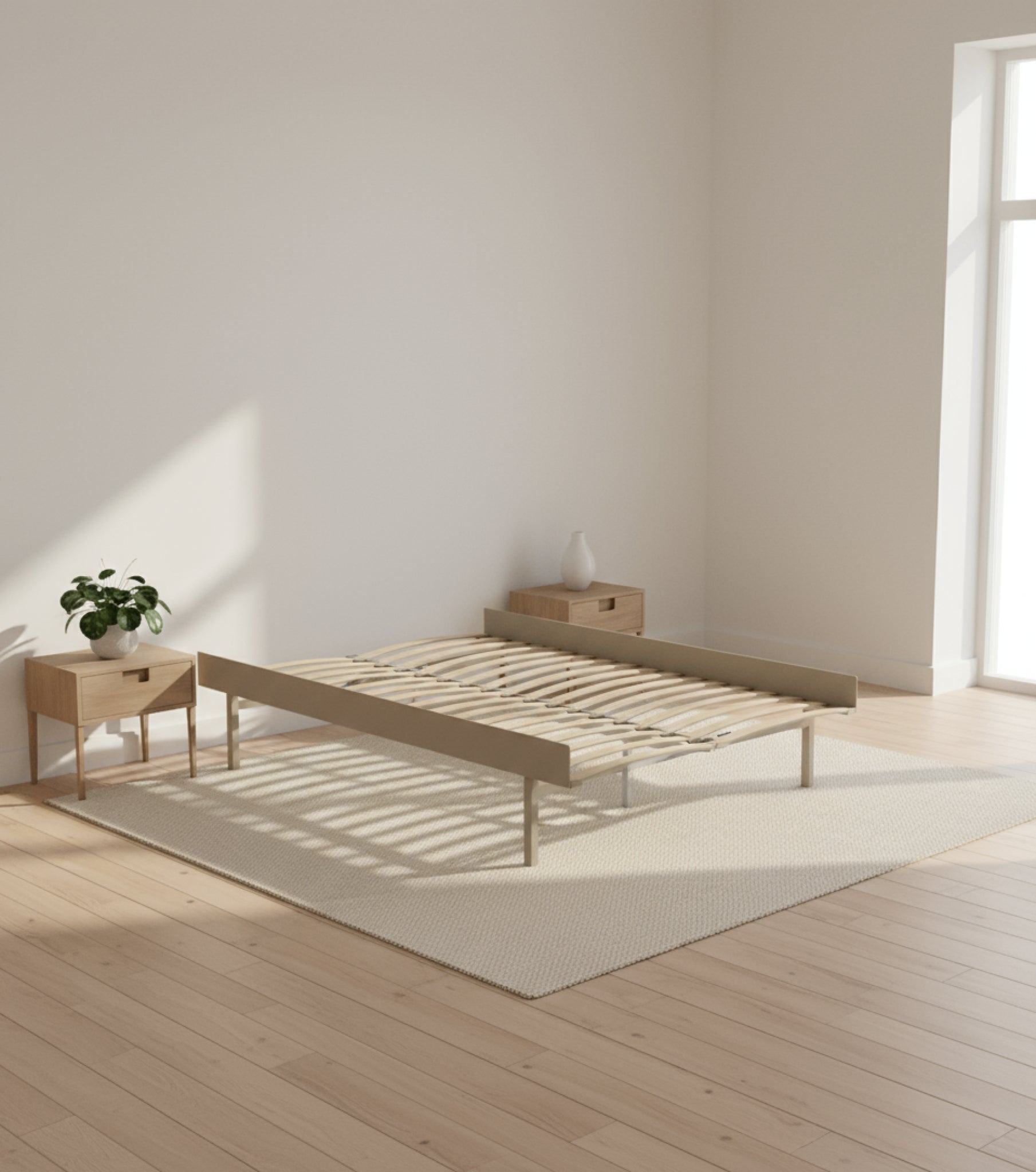 Moebe Bed, Tall Legs, 140 Cm, Slats, Sand