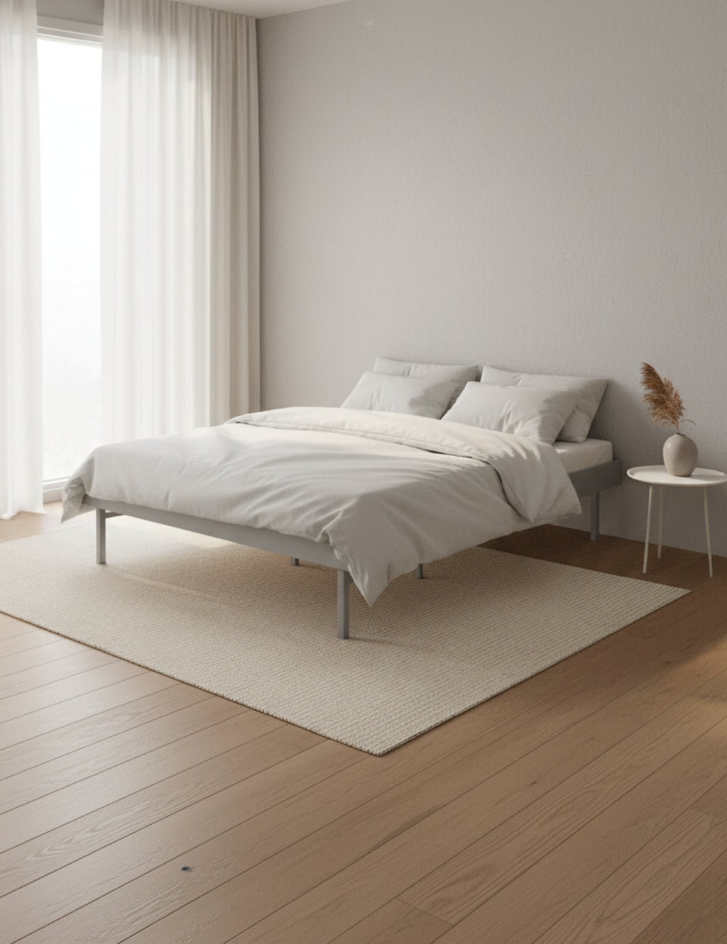 Moebe Bed, Tall Legs, 140 Cm, Slats, Stainless Steel