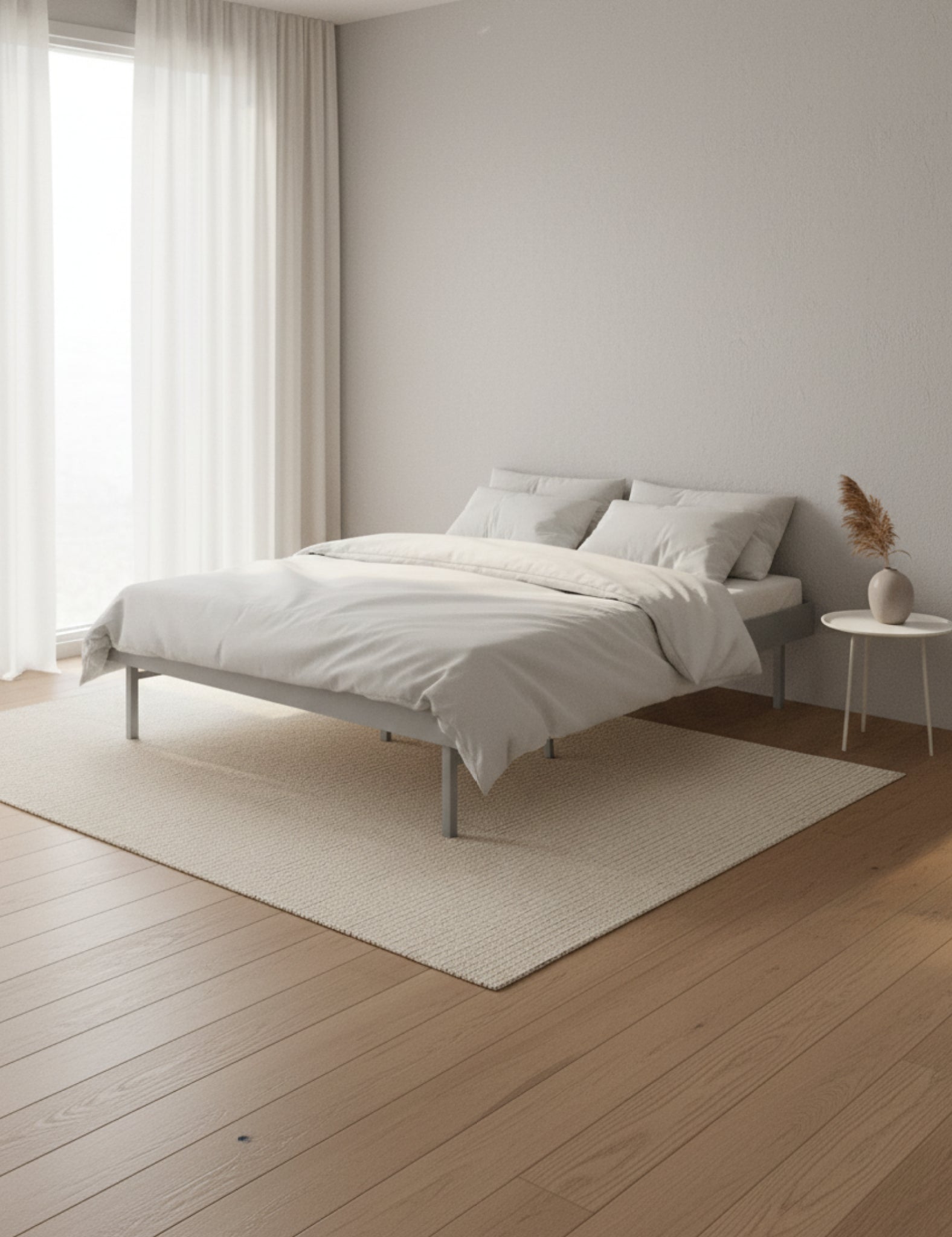 Moebe Bed, Tall Legs, 140 Cm, Slats, Stainless Steel