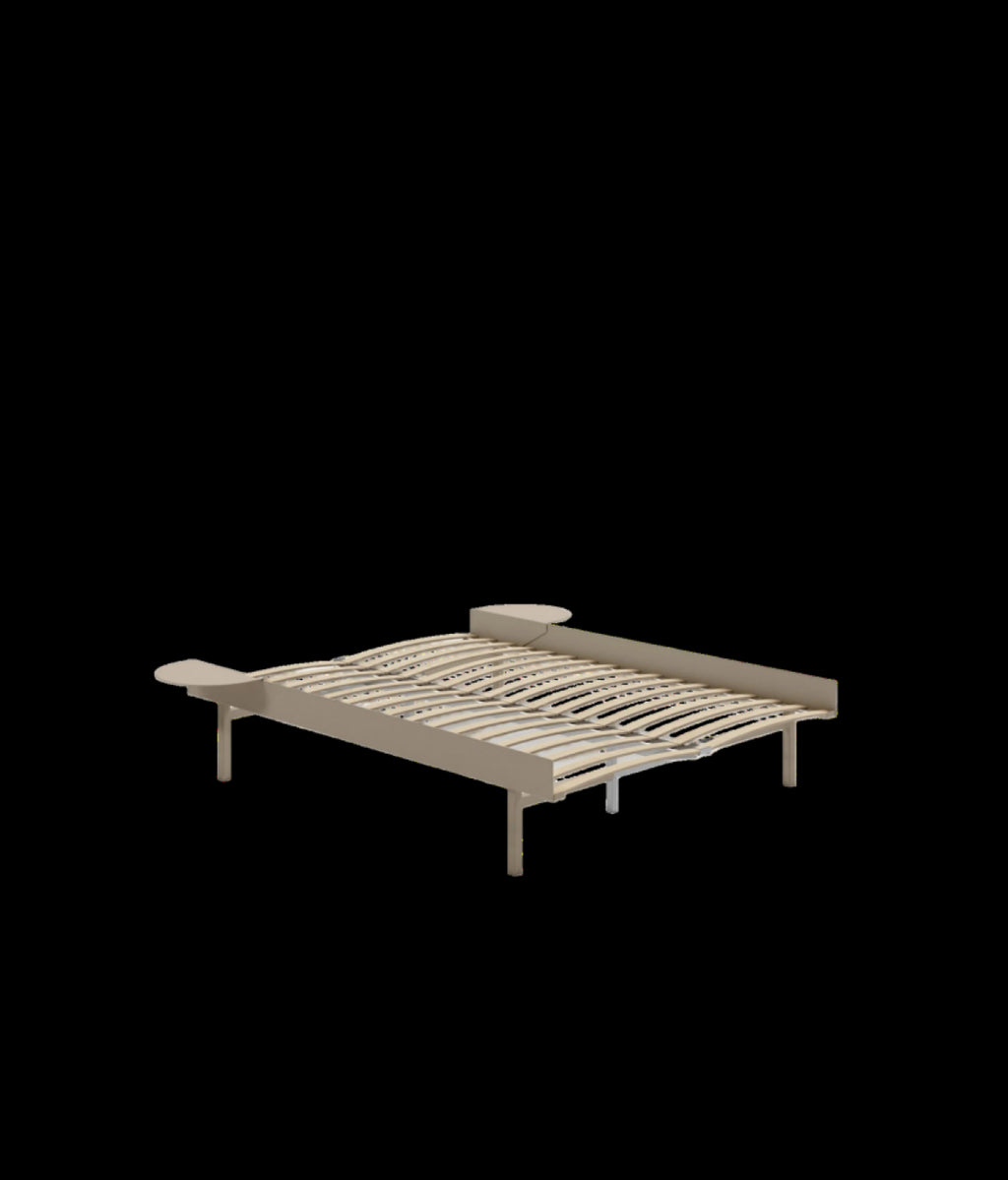 Moebe Bed, Tall Legs, 150 Cm, Slats, 2x Side Table, Sand