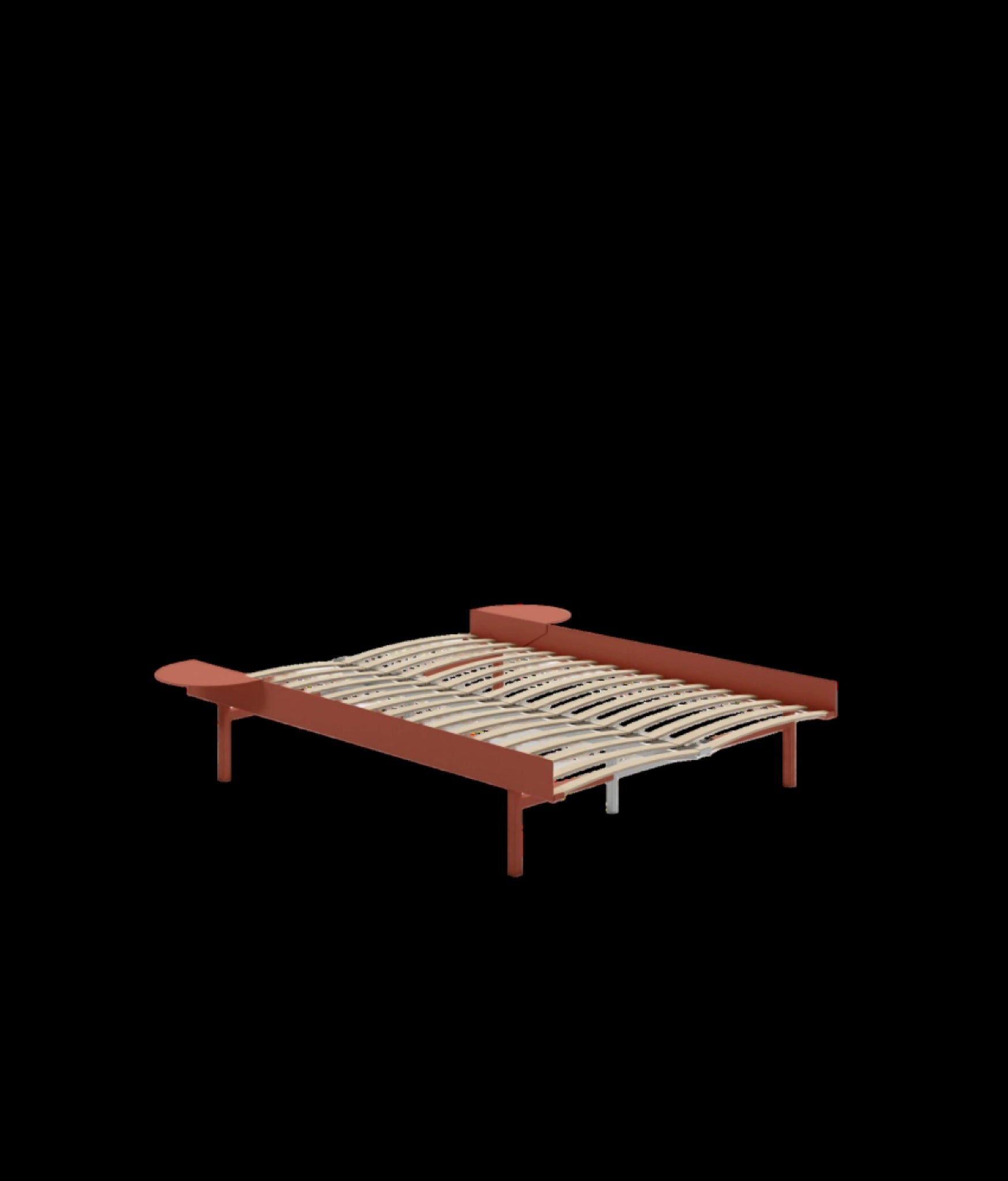 Moebe Bed, Tall Legs, 150 Cm, Slats, 2x Side Table, Terracotta