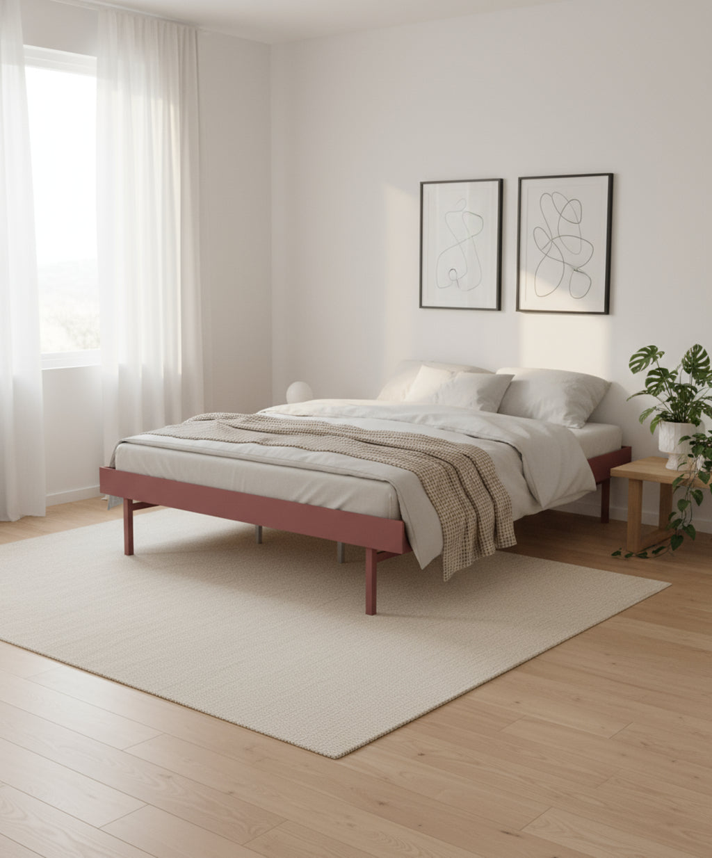 Moebe Bed, Tall Legs, 150 Cm, Slats, Dusty Rose