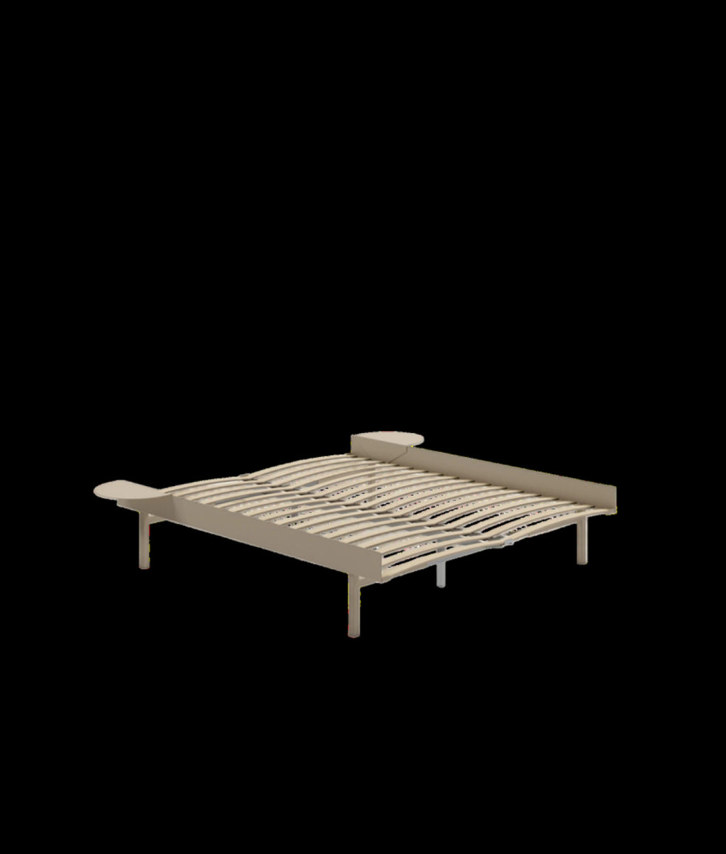 Moebe Bed, Tall Legs, 160 Cm, Slats, 2x Side Table, Sand