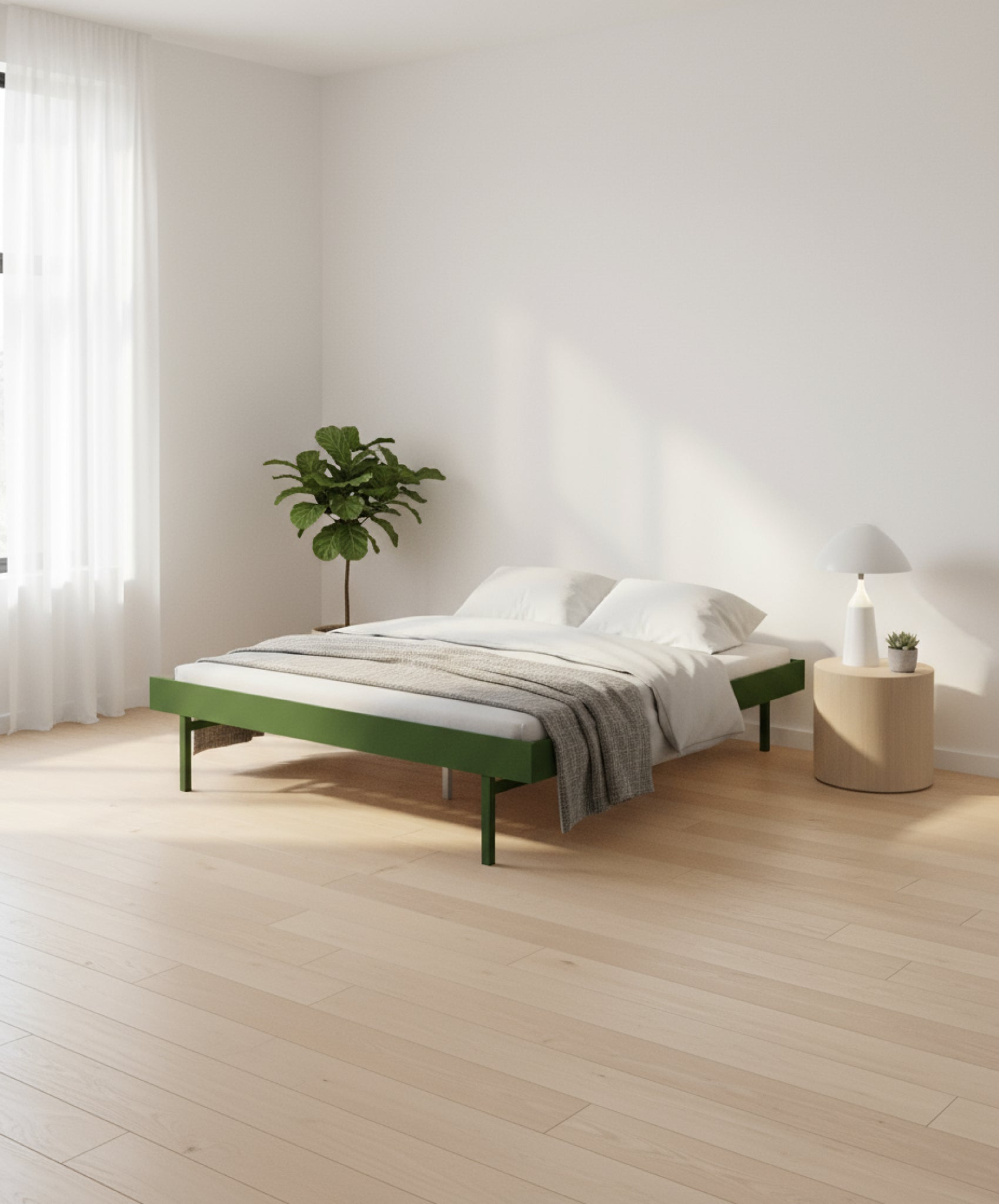 Moebe Bed, Tall Legs, 160 Cm, Slats, Pine Green