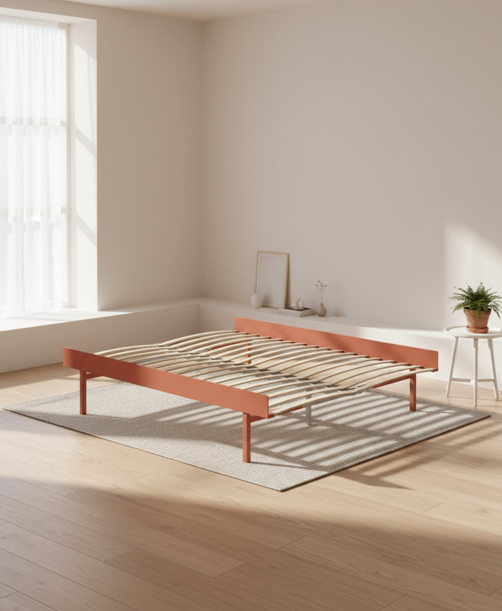Moebe Bed, Tall Legs, 160 Cm, Slats, Terracotta