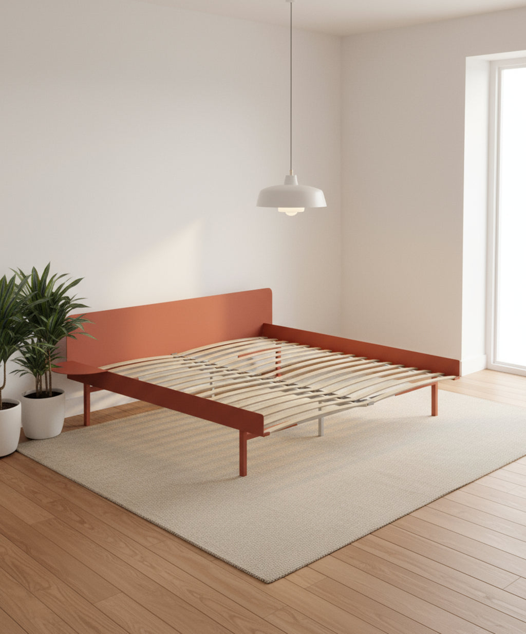 Moebe Bed, Tall Legs, 180 Cm, Slats, 1x Side Table, Terracotta