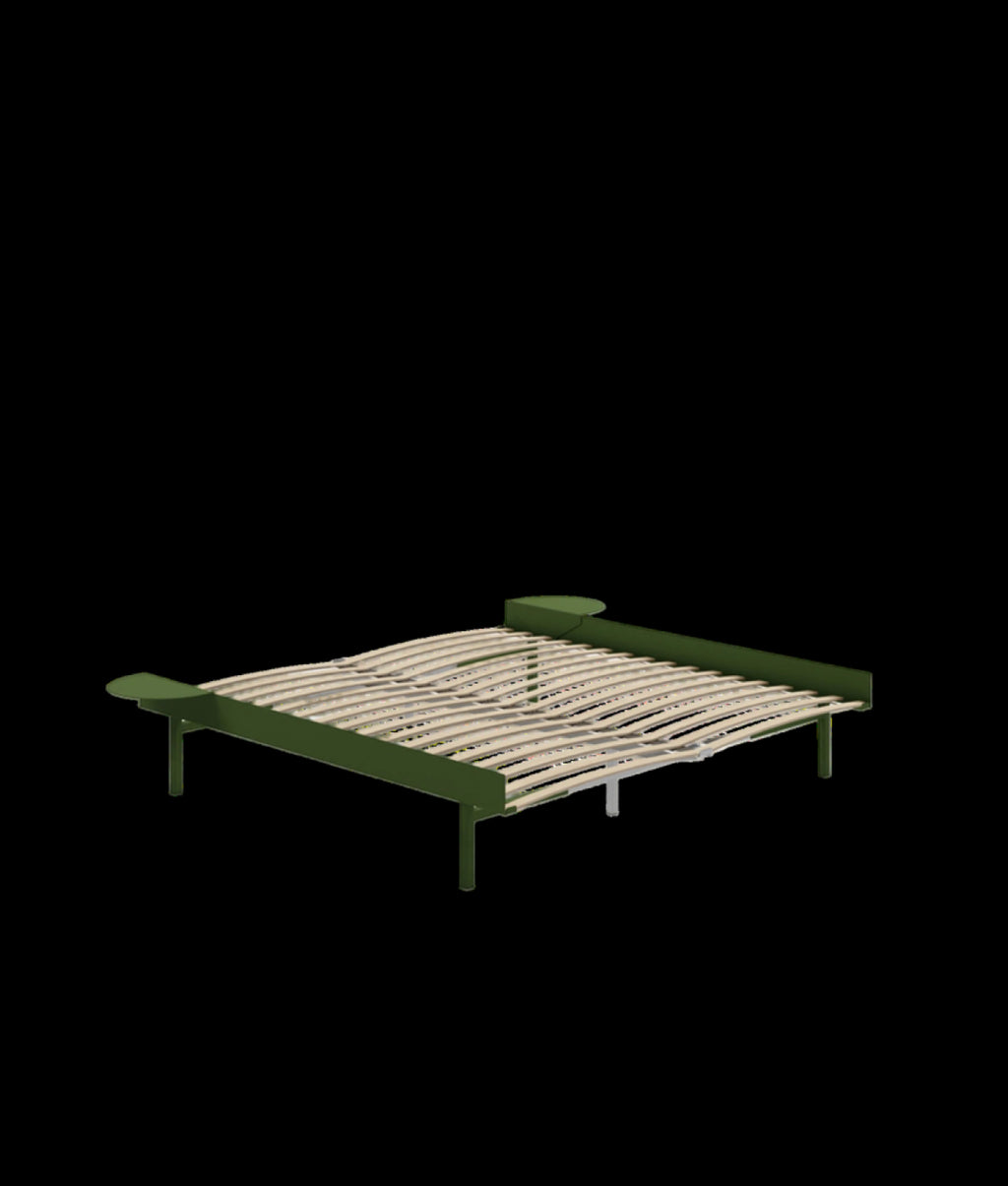 Moebe Bed, Tall Legs, 180 Cm, Slats, 2x Side Table, Pine Green