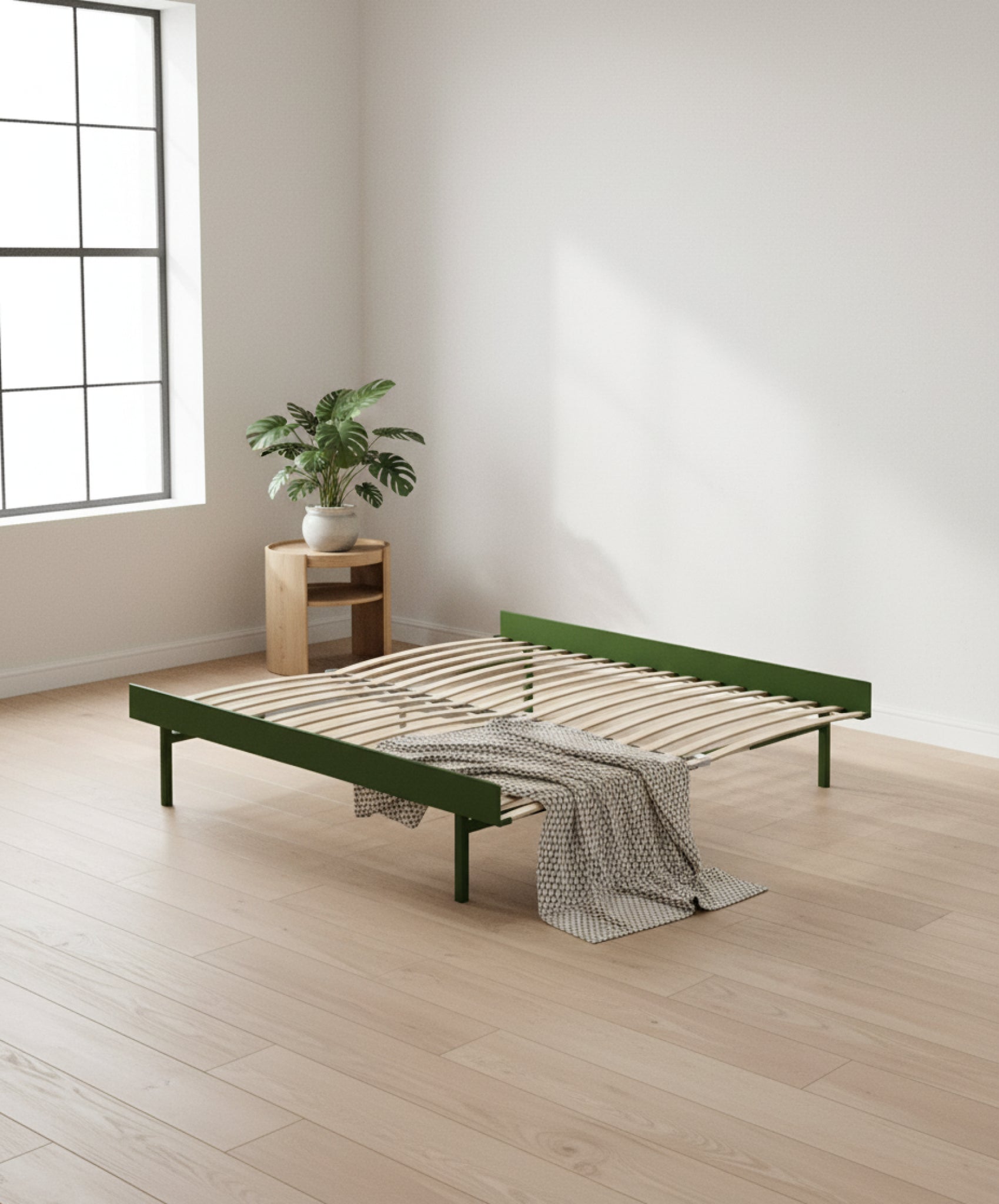 Moebe Bed, Tall Legs, 180 Cm, Slats, Pine Green