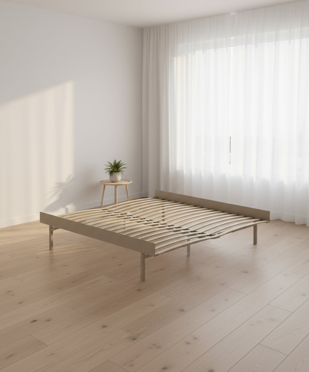 Moebe Bed, Tall Legs, 180 Cm, Slats, Sand