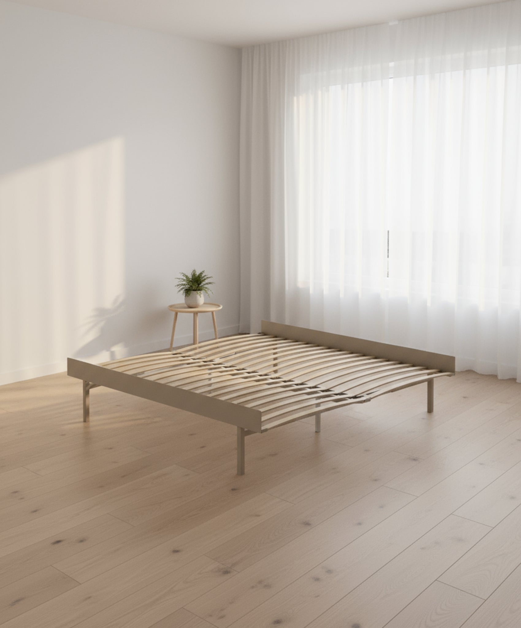 Moebe Bed, Tall Legs, 180 Cm, Slats, Sand