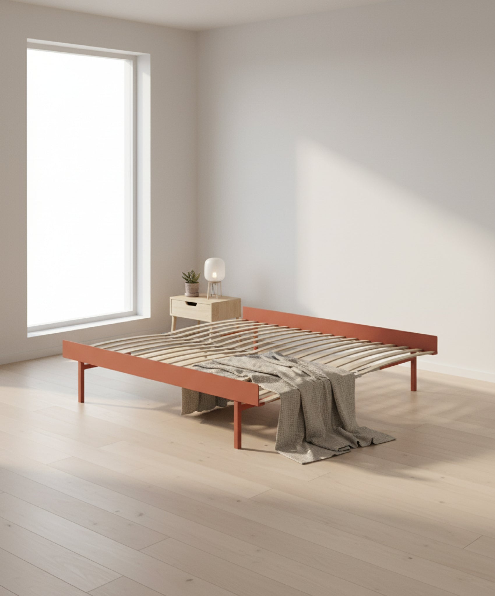 Moebe Bed, Tall Legs, 180 Cm, Slats, Terracotta