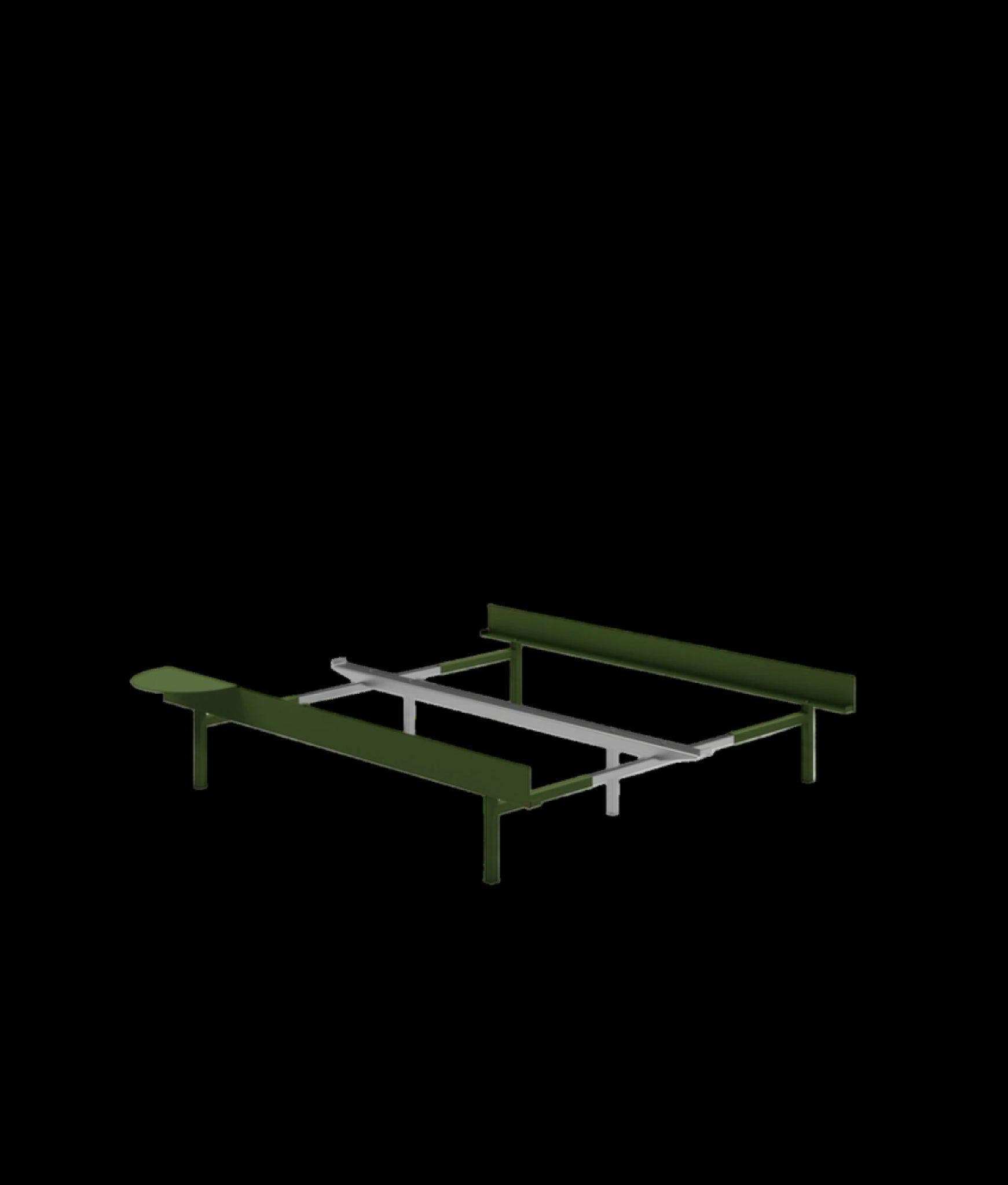 Moebe Bed, Tall Legs, 90-180 Cm, 1x Side Table, Pine Green