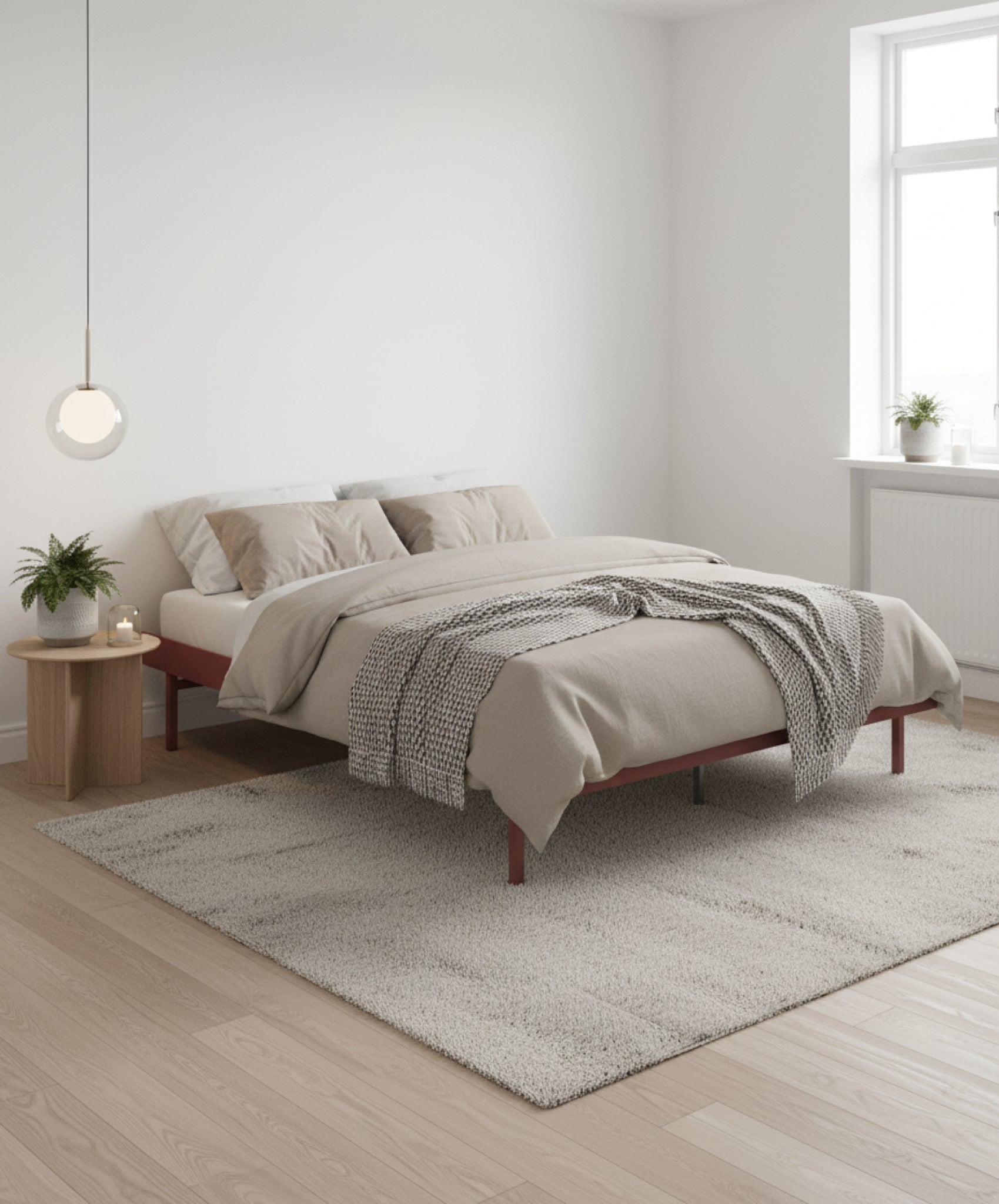 Moebe Bed, Tall Legs, 90-180 Cm, Dusty Rose