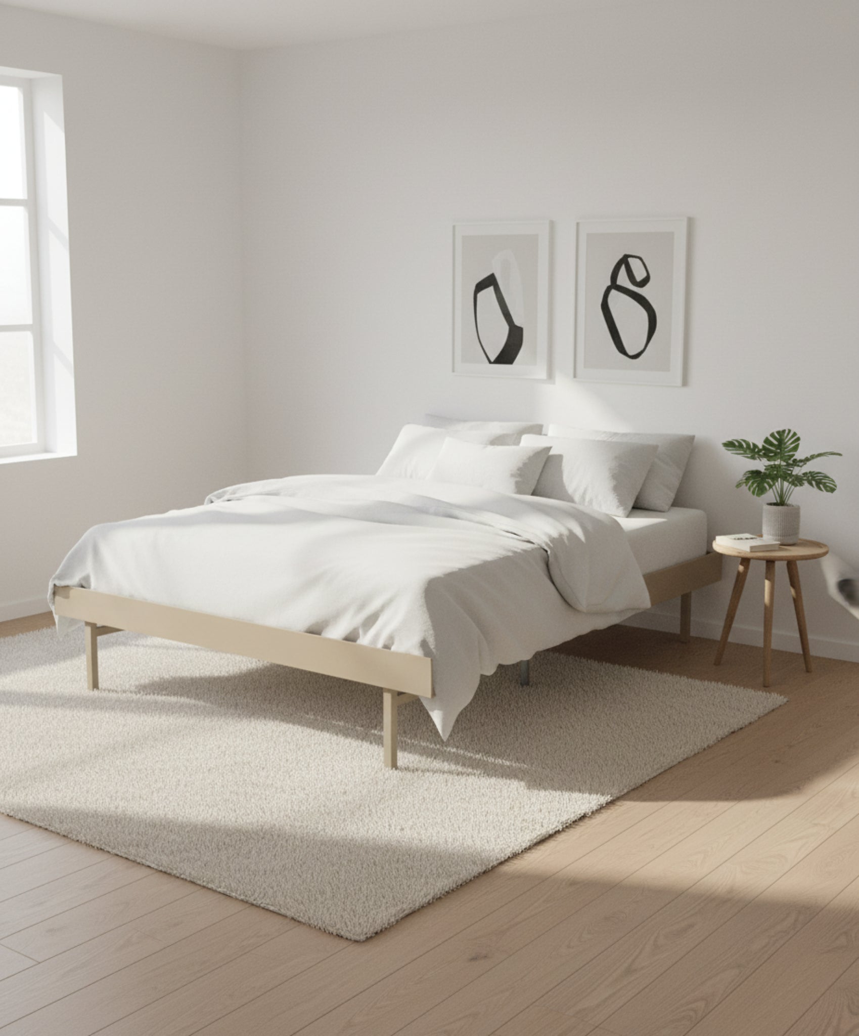 Moebe Bed, Tall Legs, 90-180 Cm, Sand