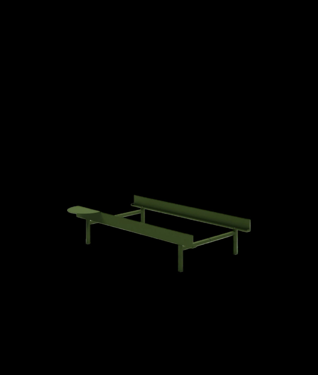 Moebe Bed, Tall Legs, 90 Cm, 1x Side Table, Pine Green