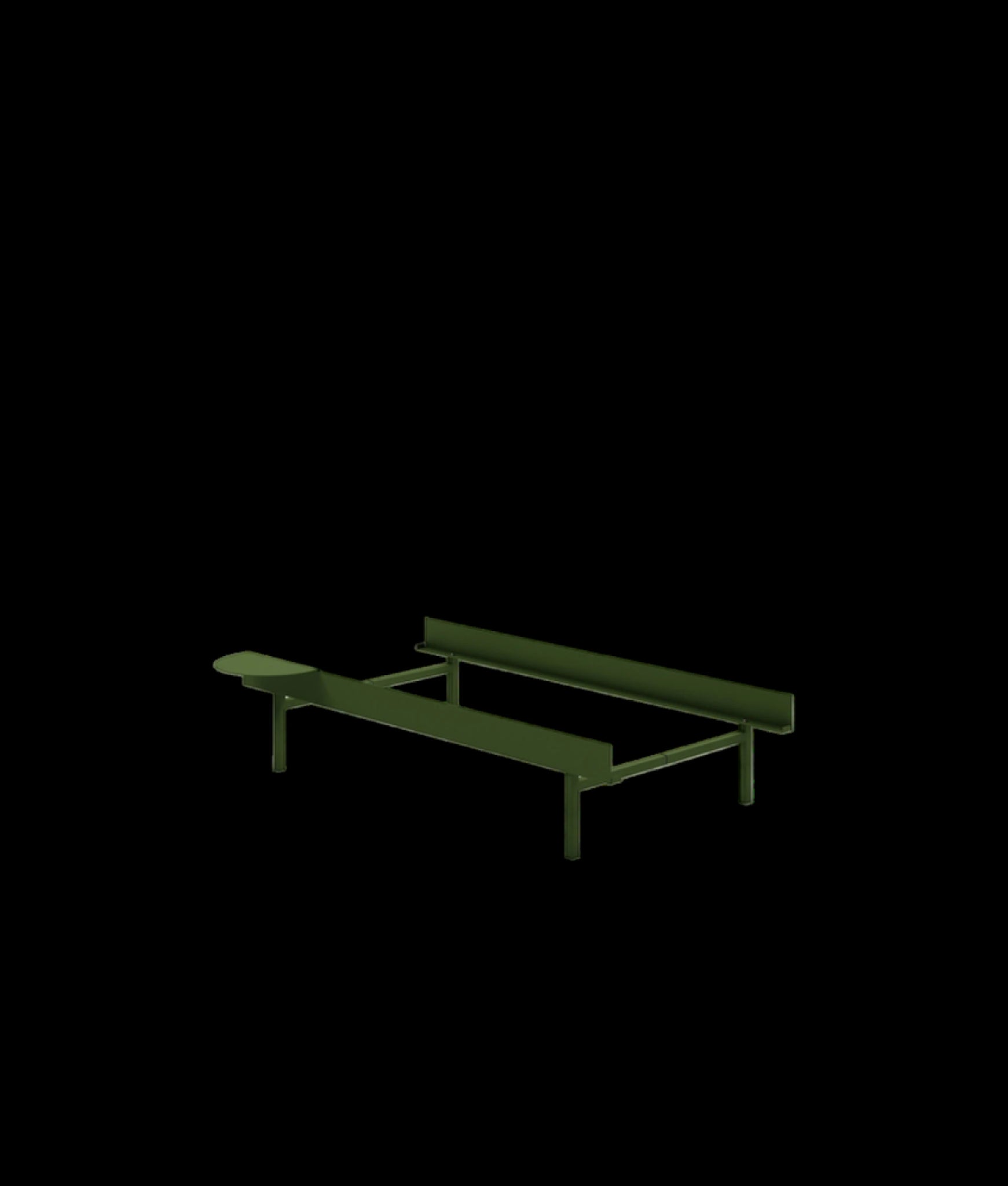 Moebe Bed, Tall Legs, 90 Cm, 1x Side Table, Pine Green