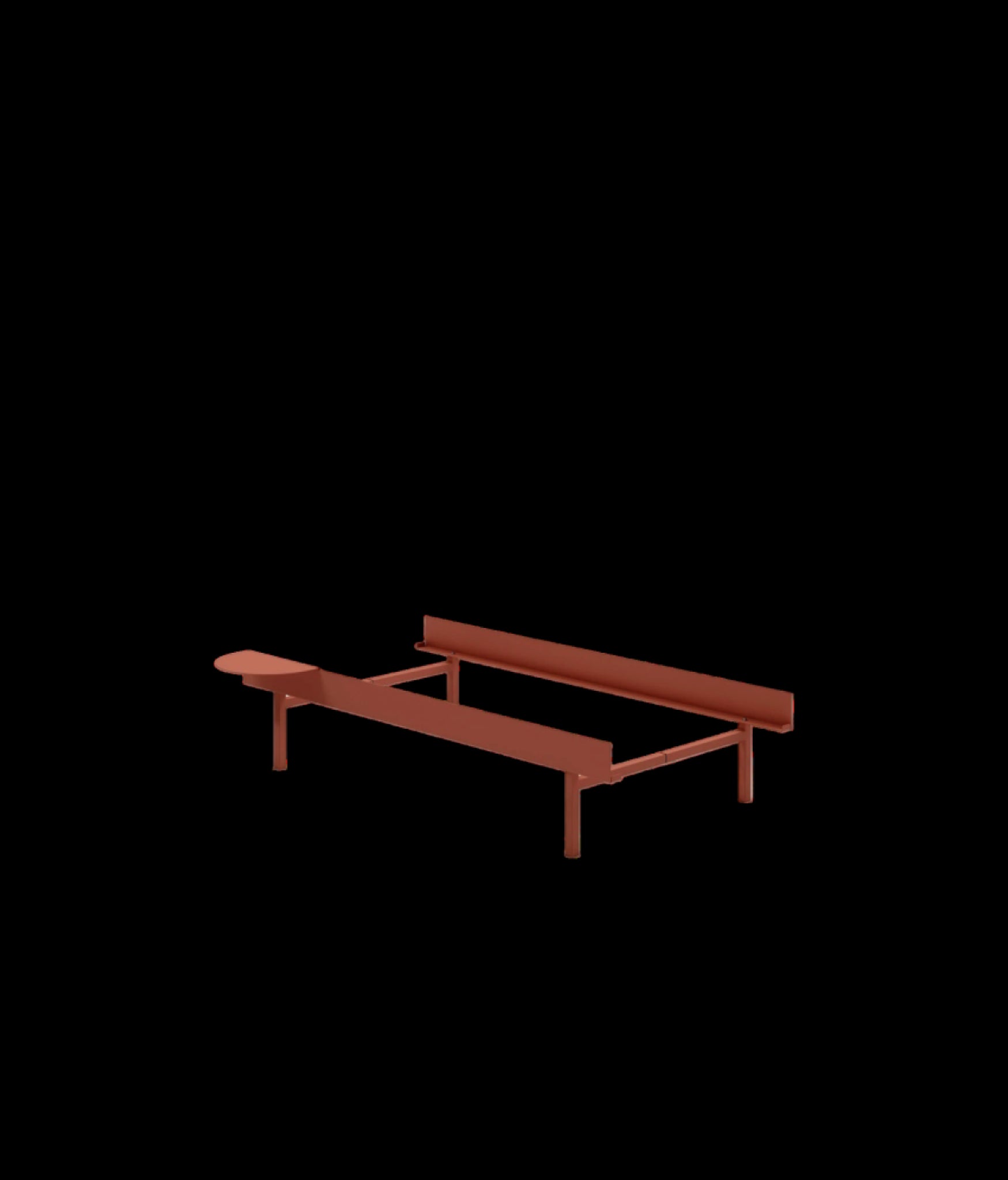 Moebe Bed, Tall Legs, 90 Cm, 1x Side Table, Terracotta