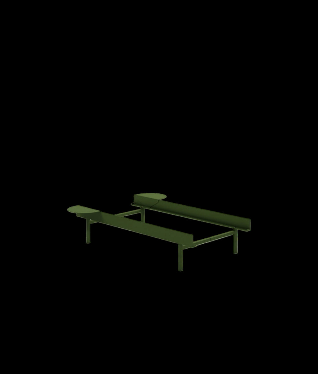 Moebe Bed, Tall Legs, 90 Cm, 2x Side Table, Pine Green