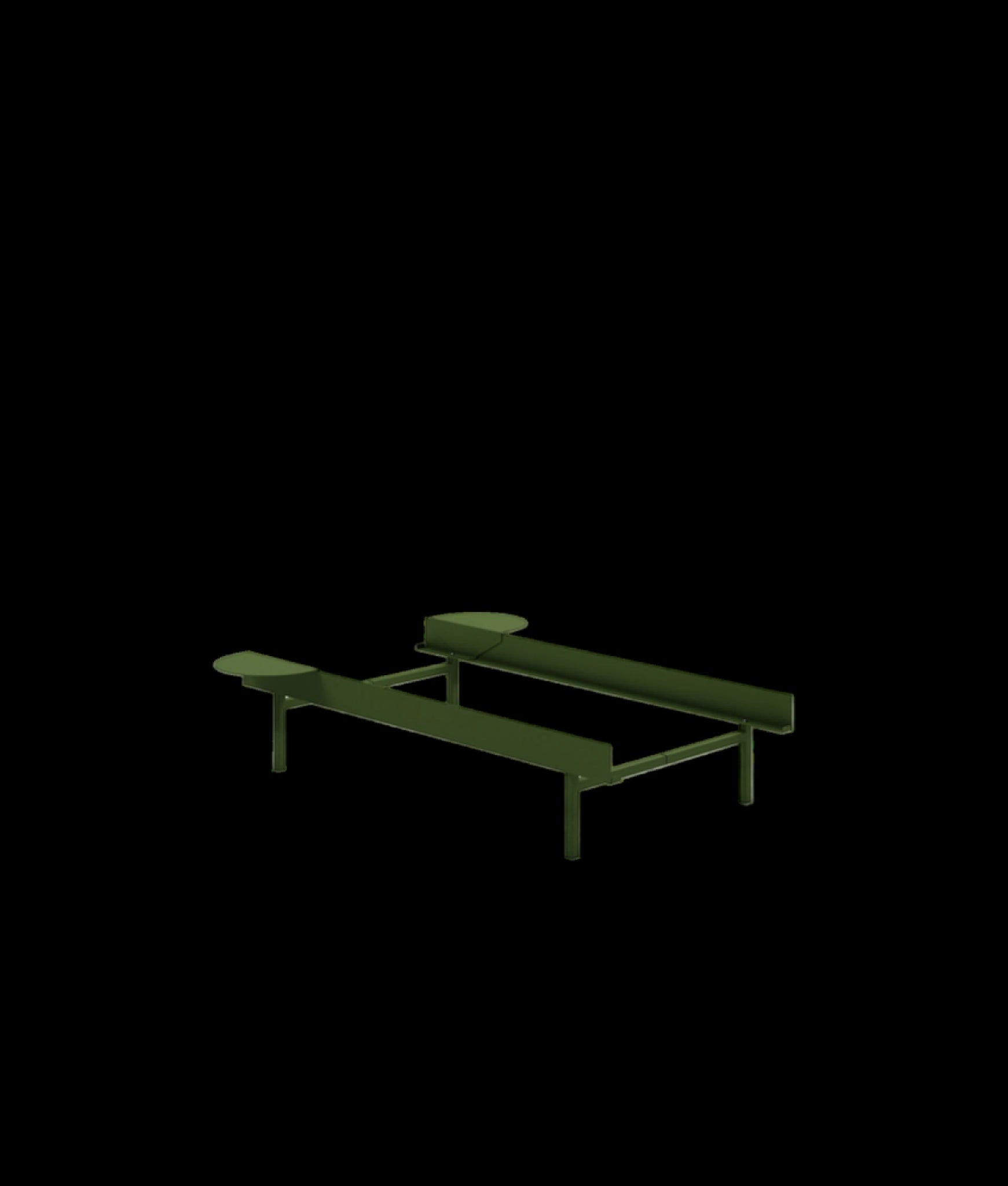 Moebe Bed, Tall Legs, 90 Cm, 2x Side Table, Pine Green