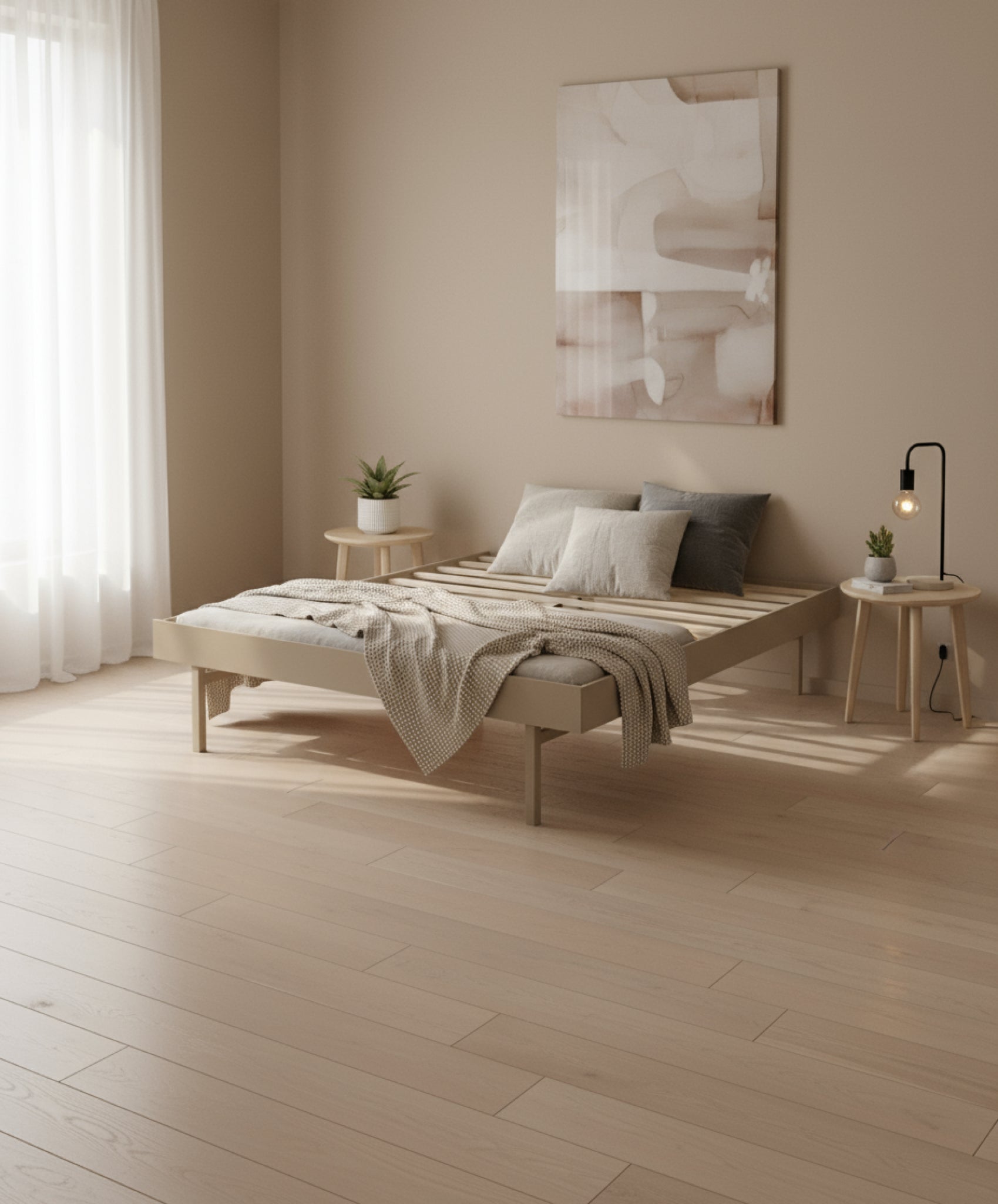 Moebe Bed, Tall Legs, 90 Cm, Sand