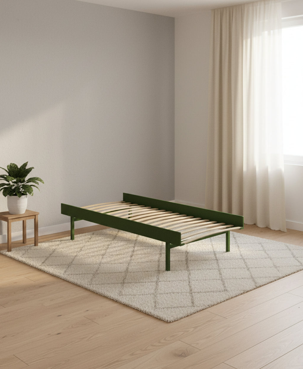 Moebe Bed, Tall Legs, 90 Cm, Slats, Sand