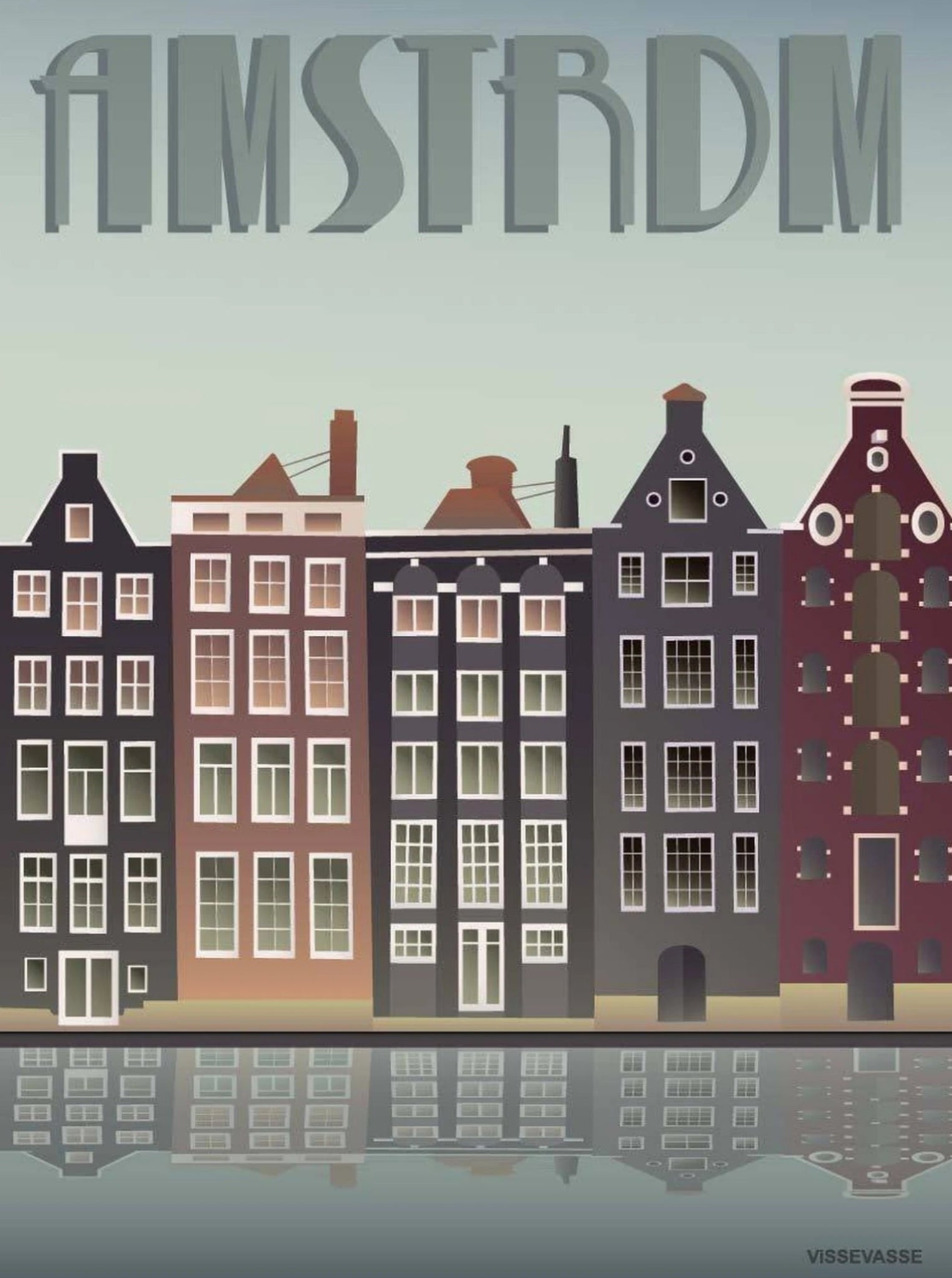 Vissevasse Amsterdam Kanalhäuser Poster, 15 X21 Cm