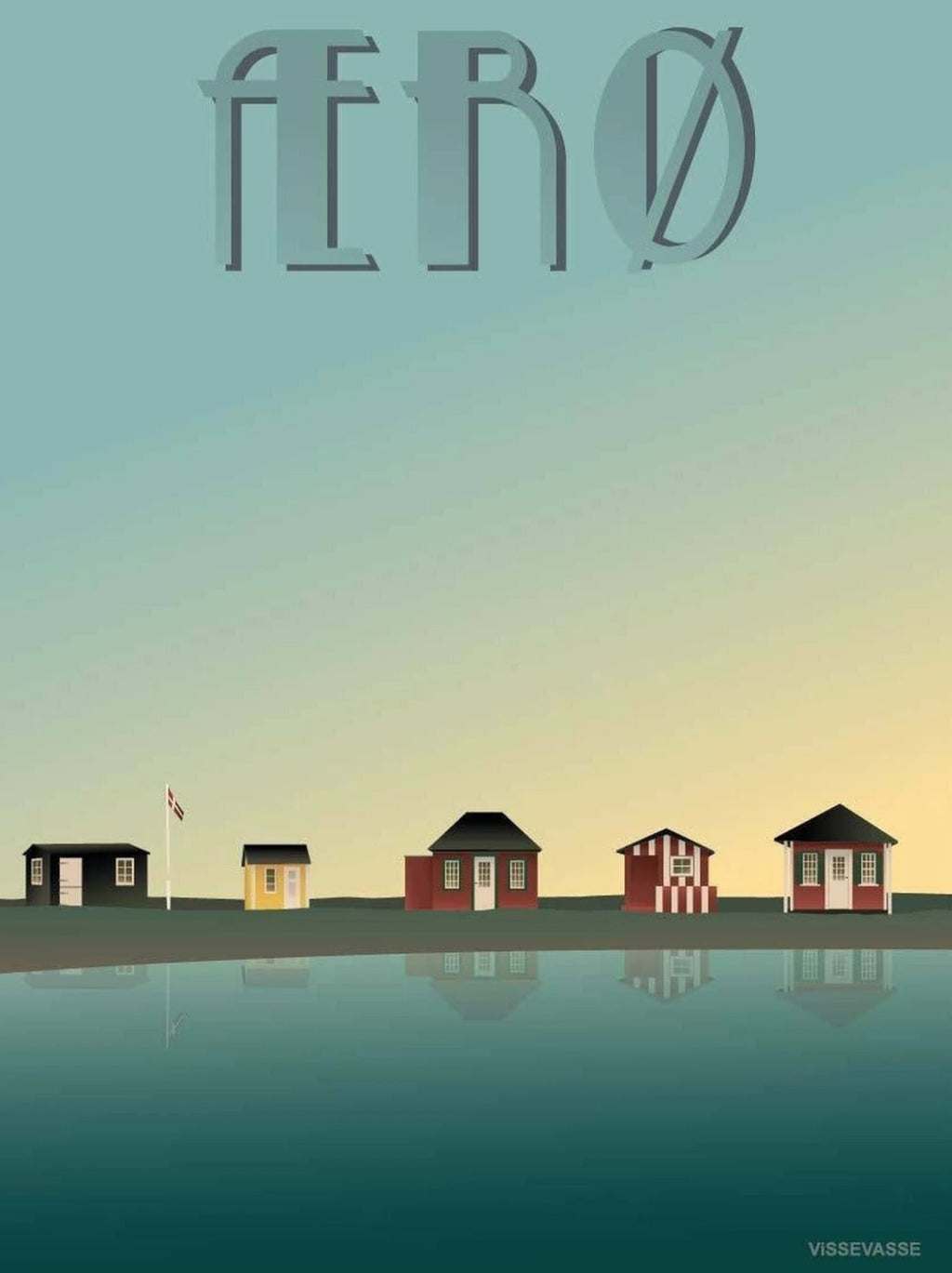 Vissevasse ærø Beach Huts Poster, 50 X70 Cm