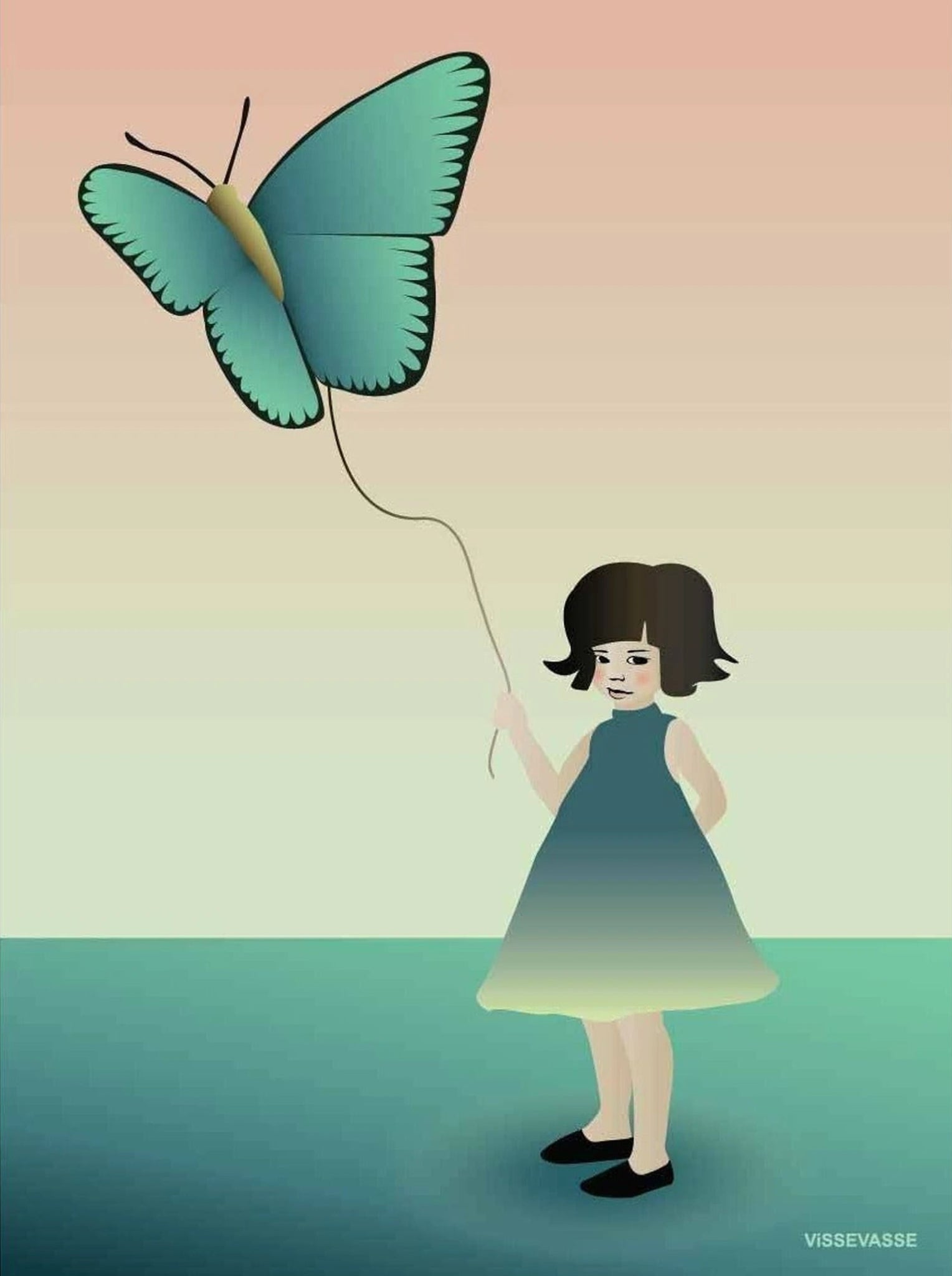 Vissevasse Girl With The Butterfly Poster, 30 X40 Cm