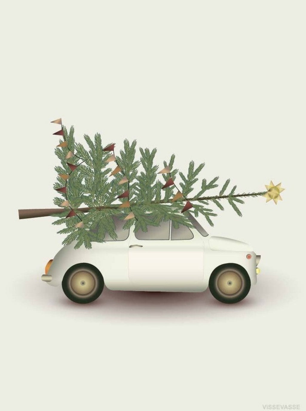 Vissevasse Christmas Tree & Little Car Poster, 15 X21 Cm