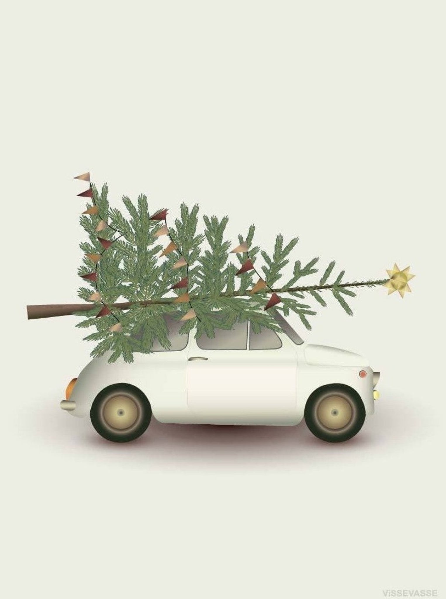 Vissevasse Christmas Tree & Little Car Poster, 15 X21 Cm