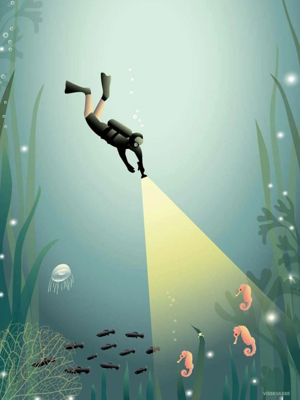 Vissevasse Diver Poster, 50 X70 Cm