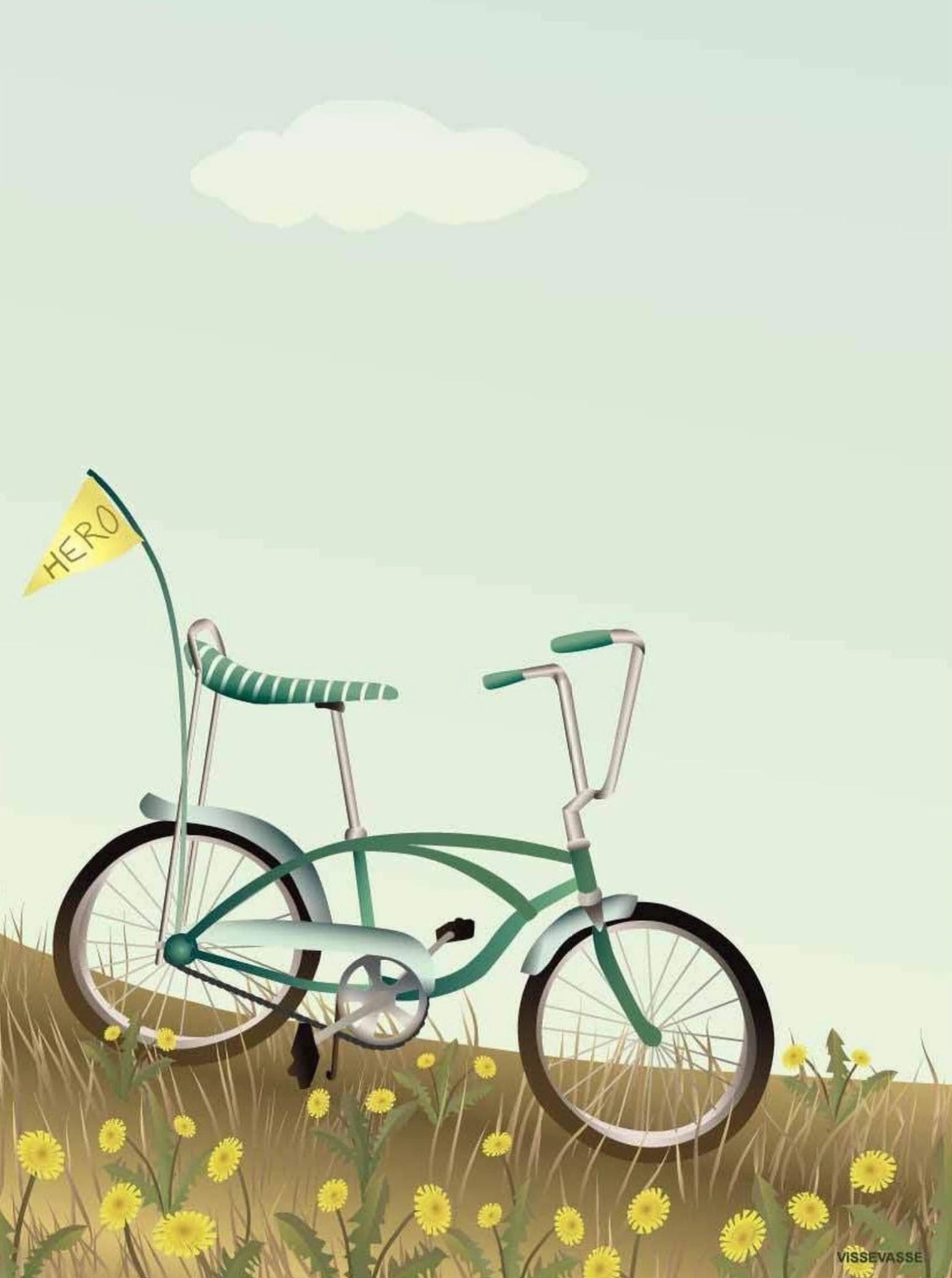 Vissevasse Bike With A Flag Poster, 15 X21 Cm