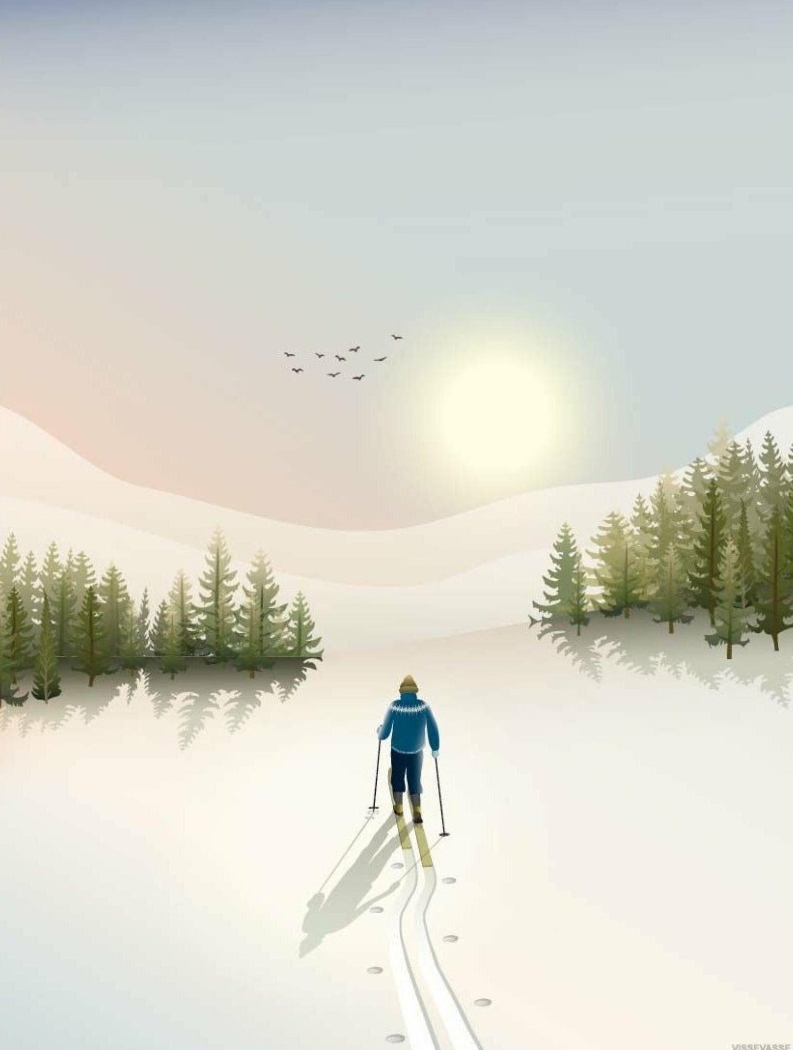 Vissevasse Cross Country Skiing Poster, 15x21 Cm