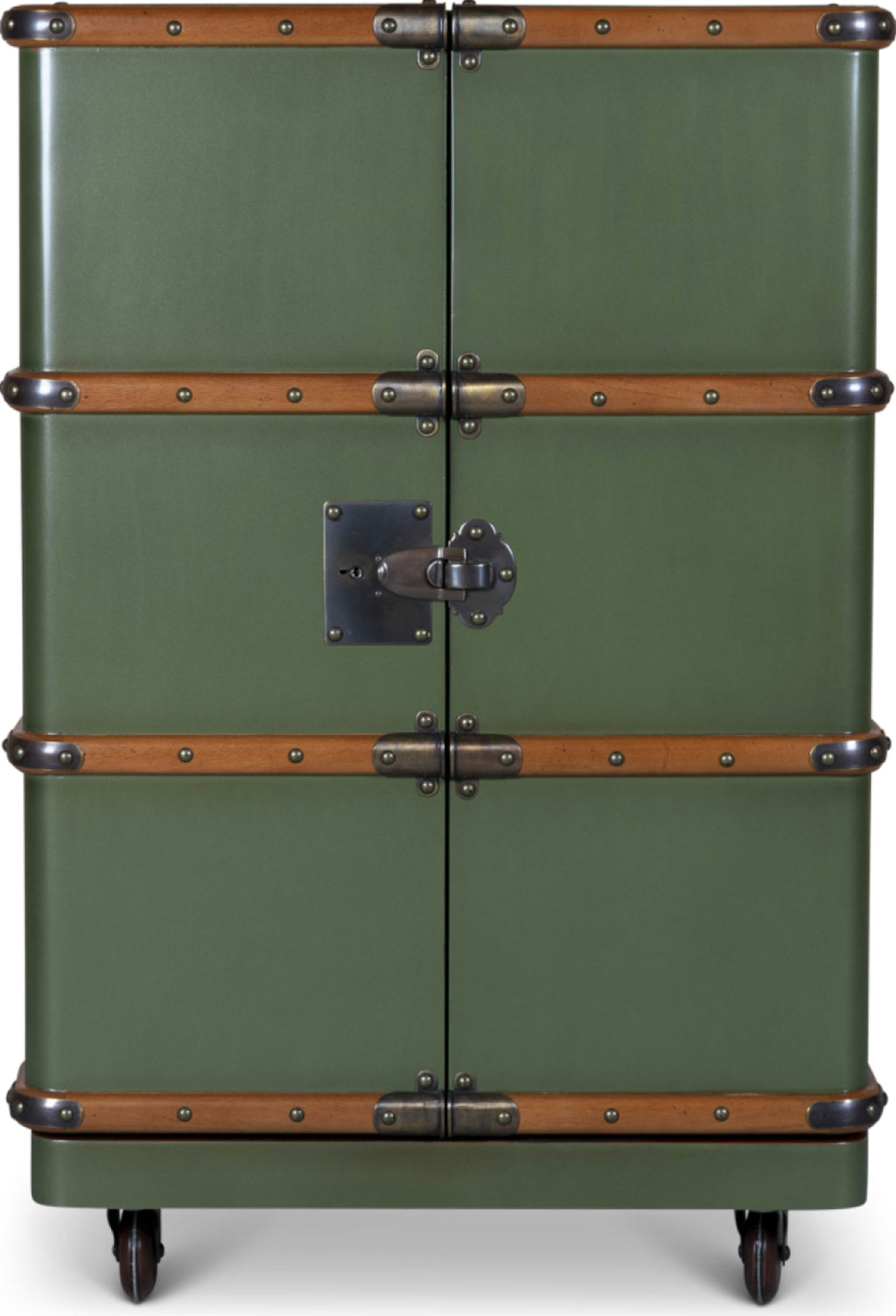 Authentic Models Polo Club Travel Suitcase Cabinet Bar, Field Green