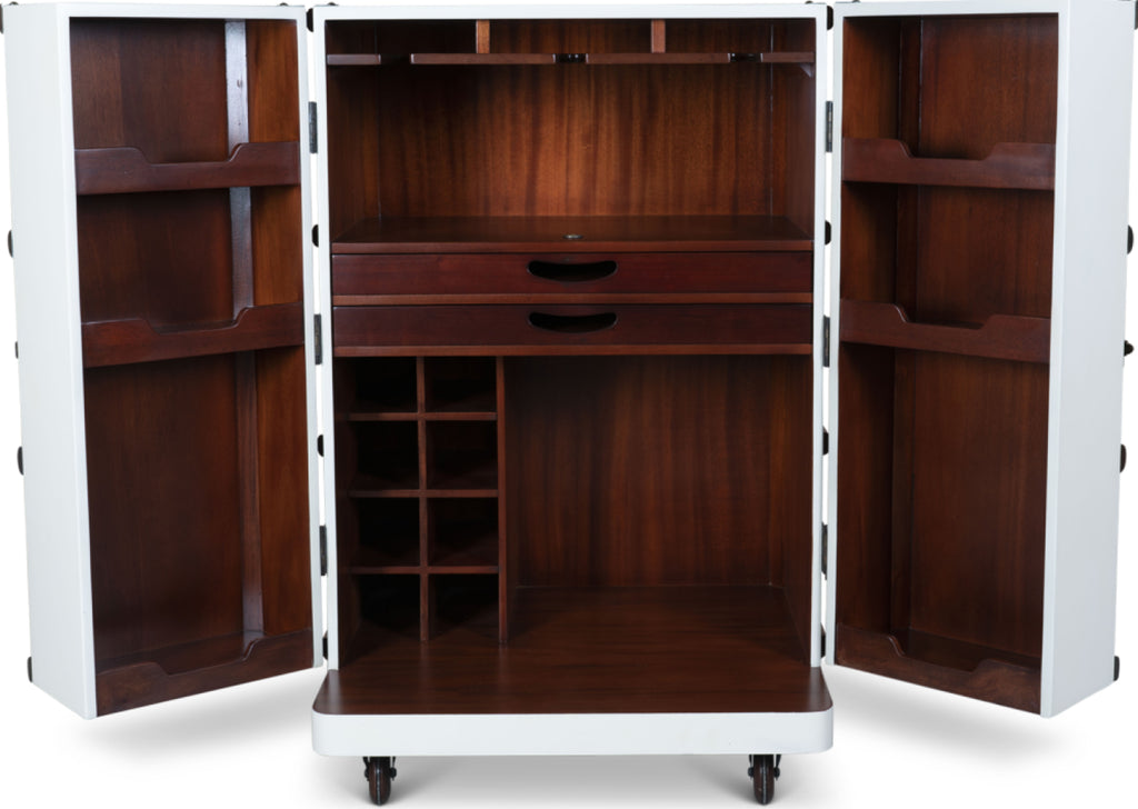 Authentic Models Polo Club Travel Suitcase Cabinet Bar, Off White
