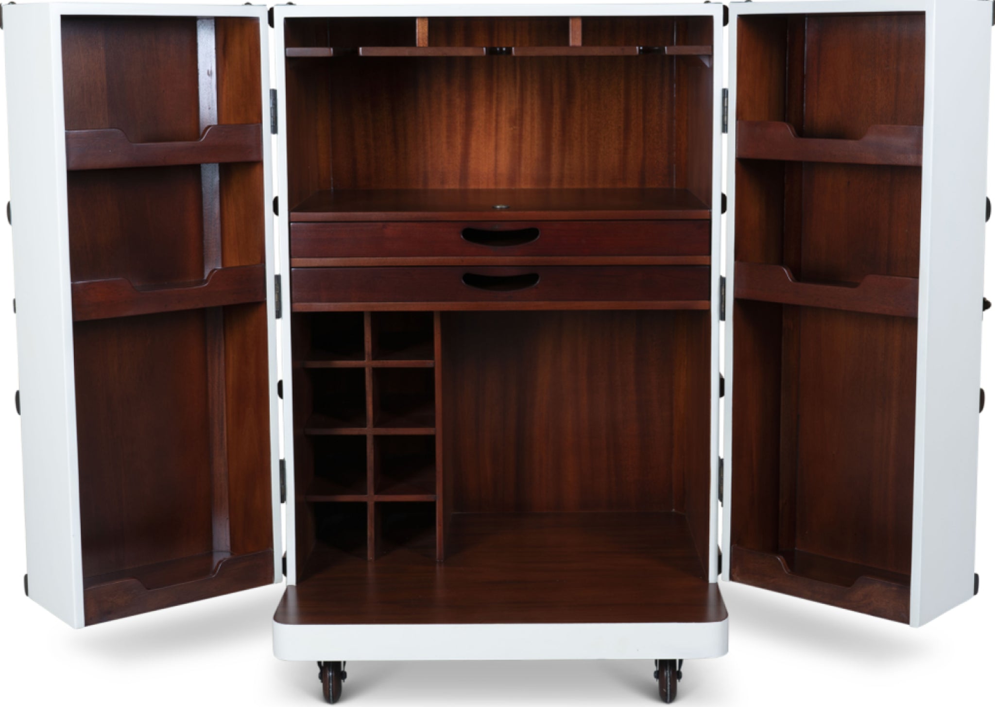 Authentic Models Polo Club Travel Suitcase Cabinet Bar, Off White