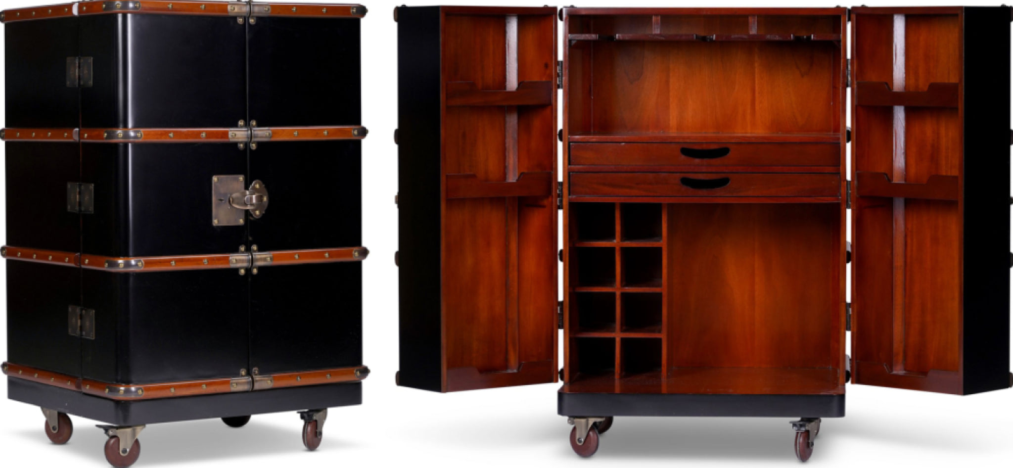 Authentic Models Polo Club Travel Suitcase Cabinet Bar, Black